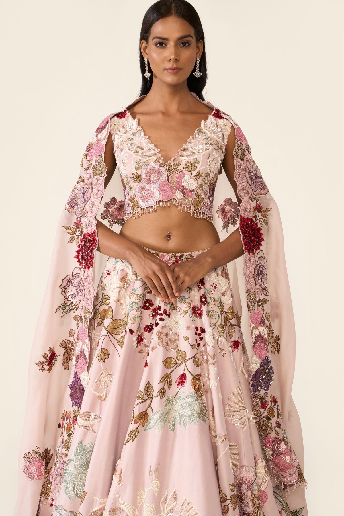 Pink Embroidered Lehenga Set