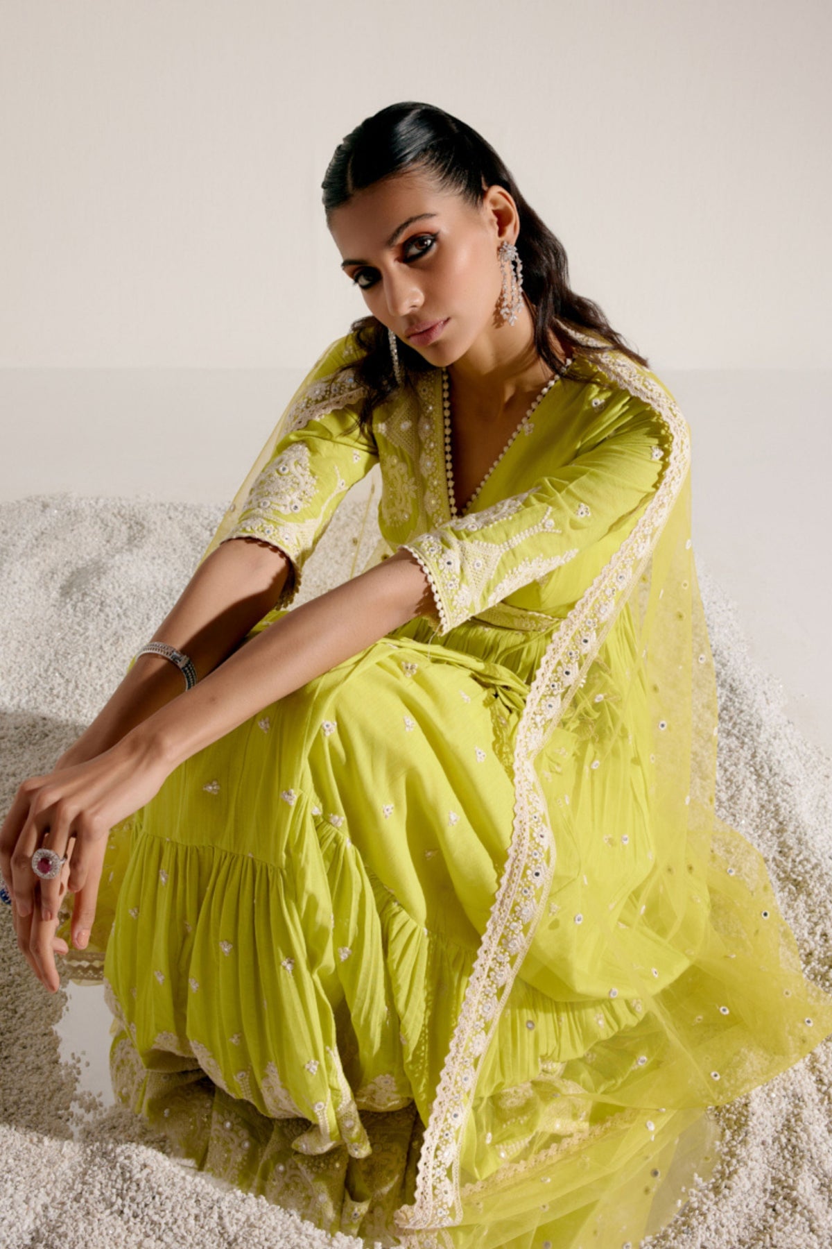 Neon Green Toweranarkali Set