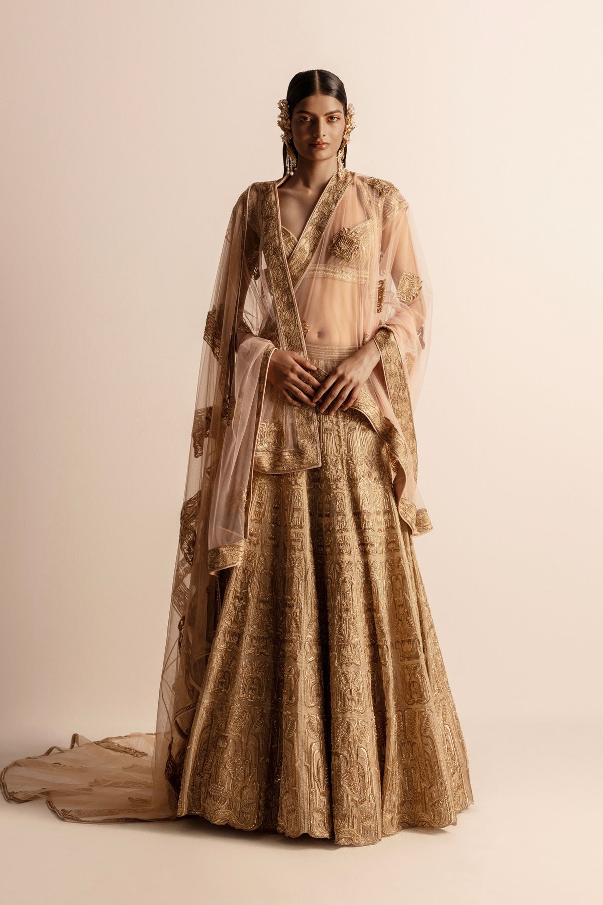 3d Embellished Golden Lehenga