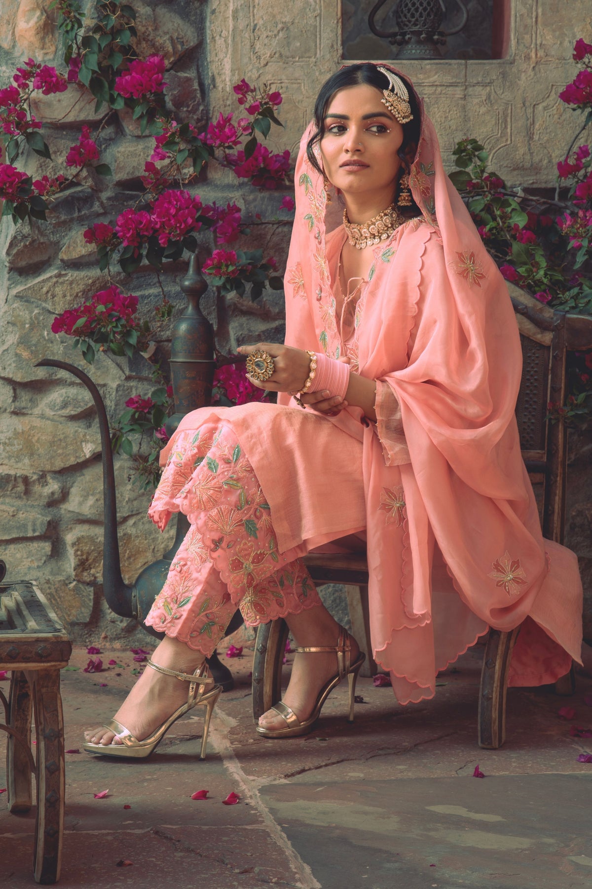 Peach Embroidered Kurta Set