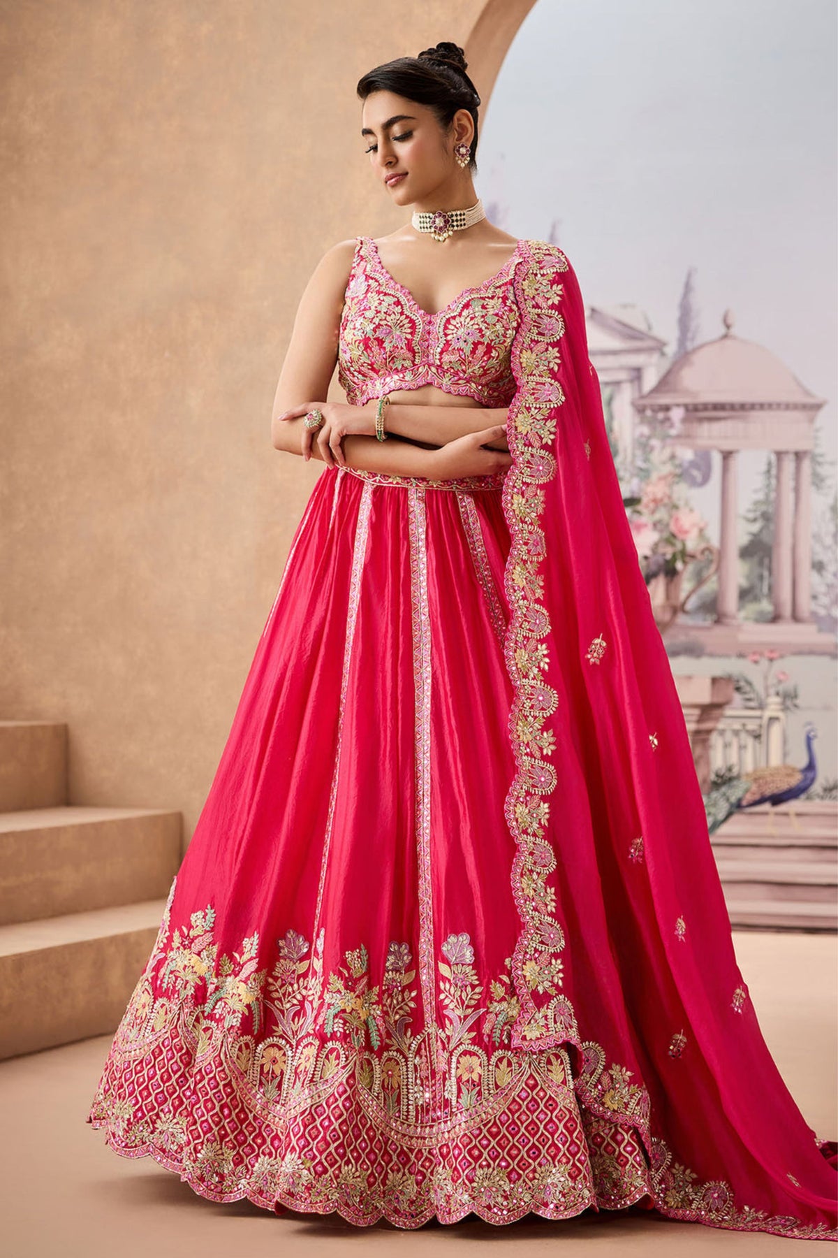 Llu Fuschia Half Lehenga Set