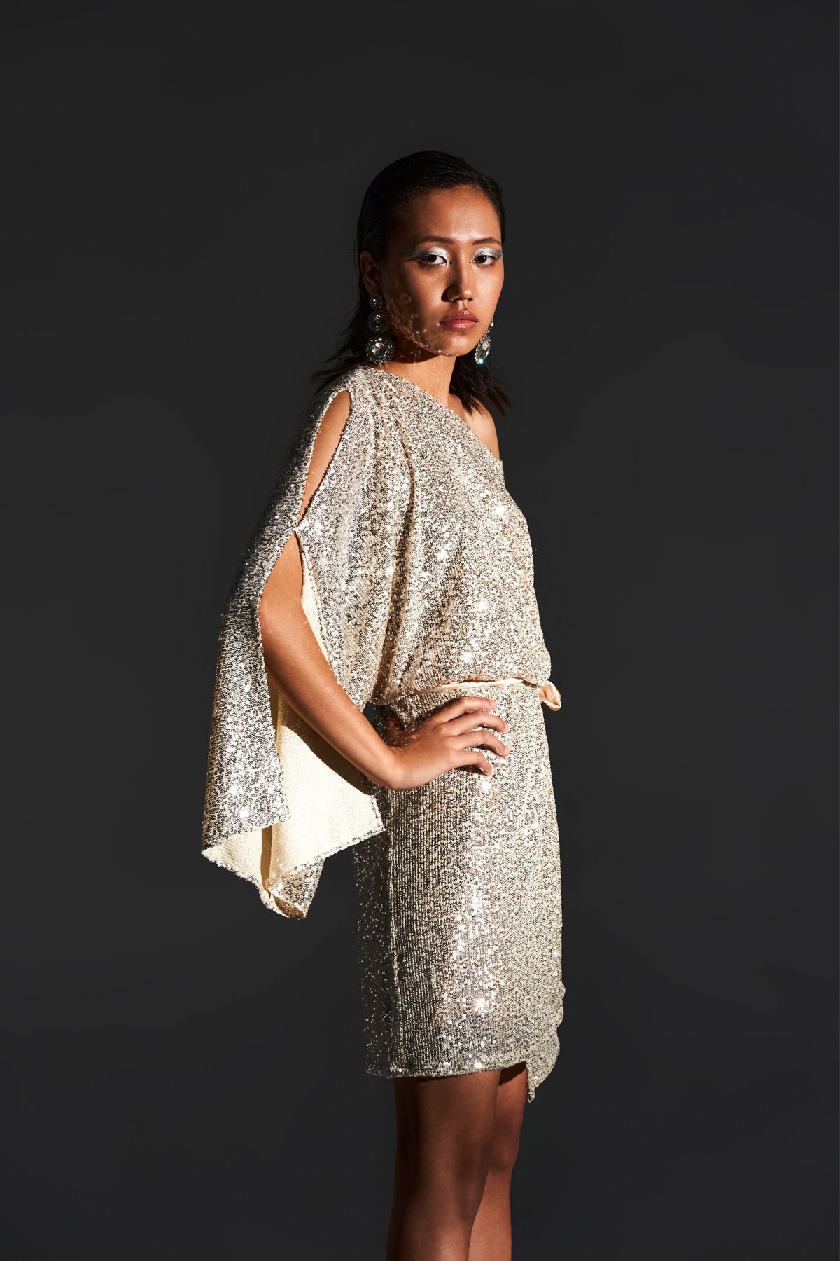 Silver Embellished Wrap Dress