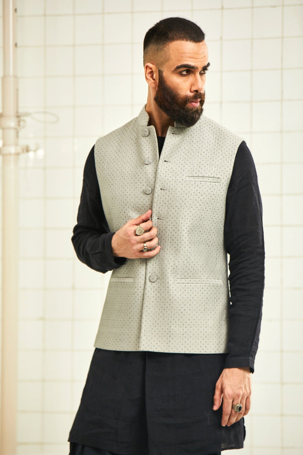 Dhadhu Block Print Quilted Nehru Jacket