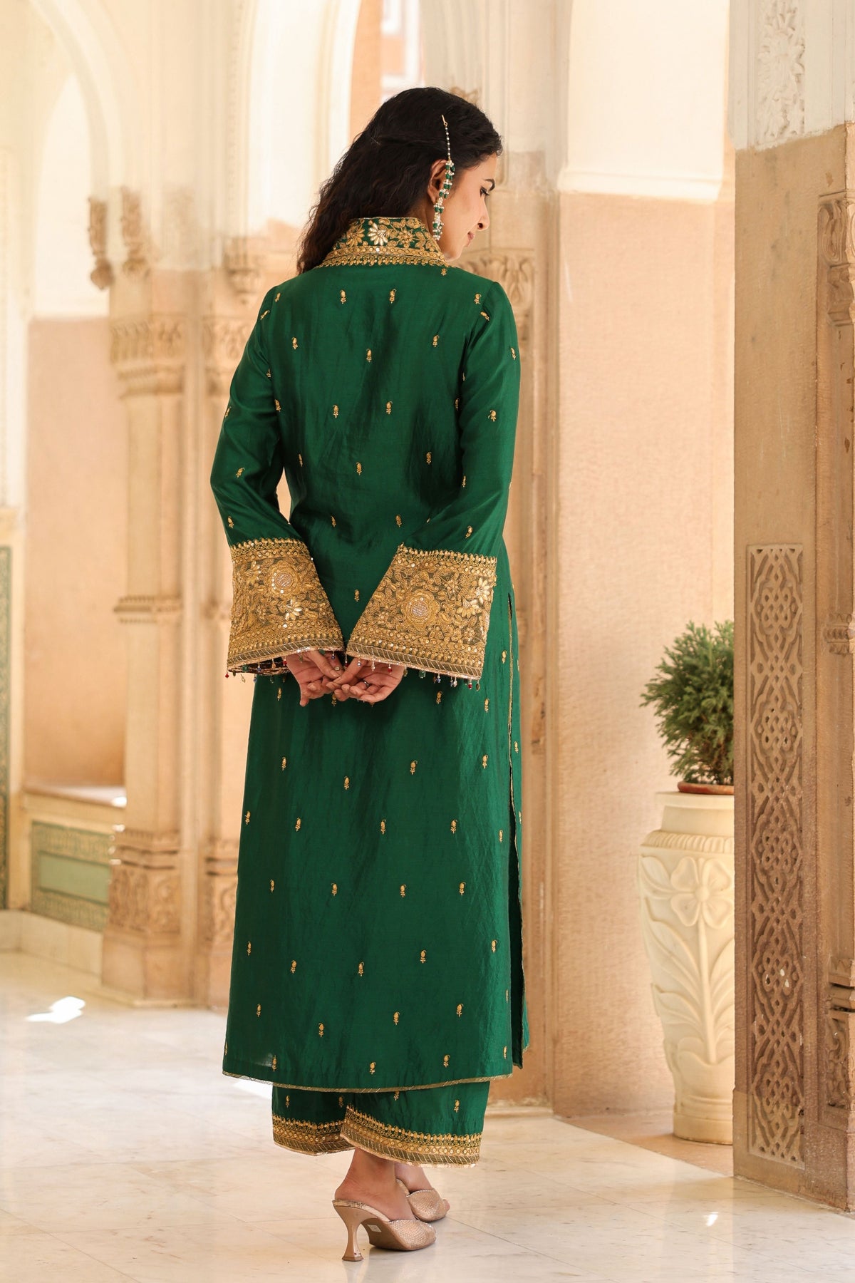 Emerald Green Collar Kurta Set