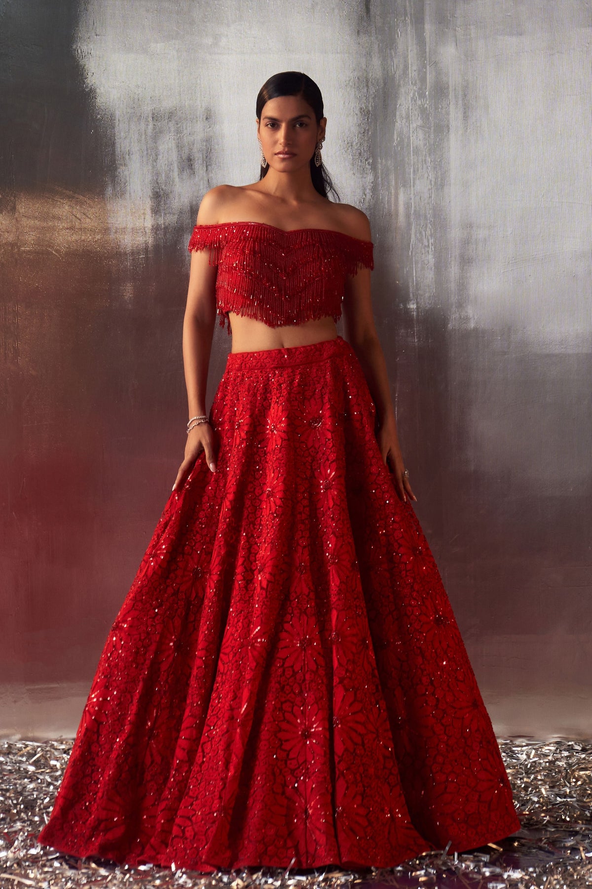 Red Dori Lehenga Set