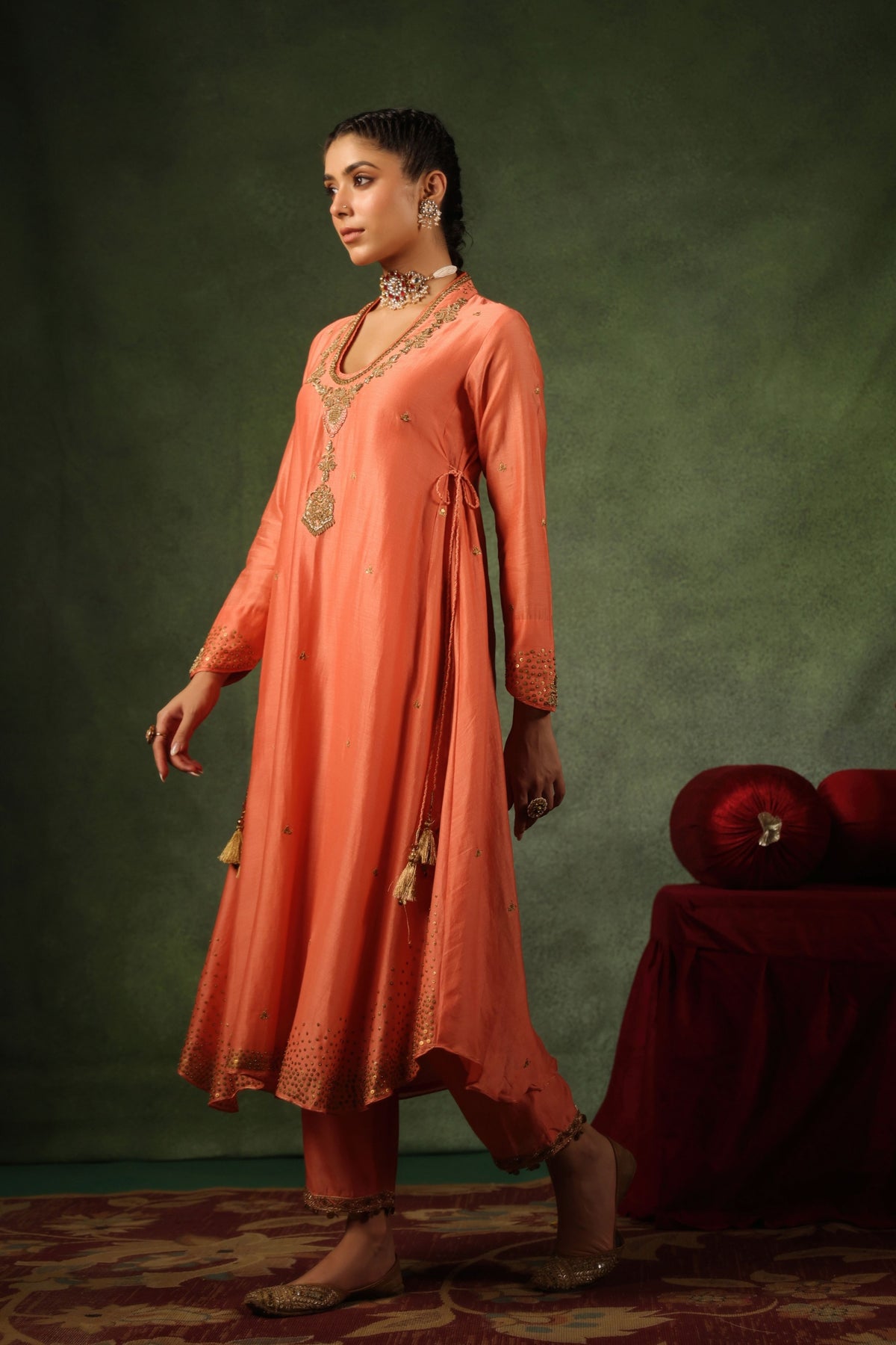 Peach Embroidered Kurta Set