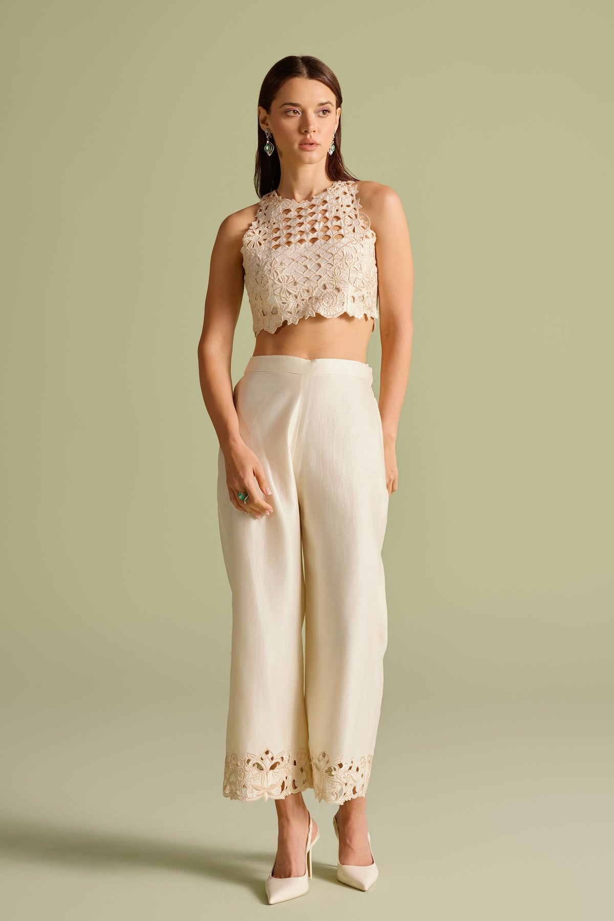 Ivory Cutwork Straight Pants