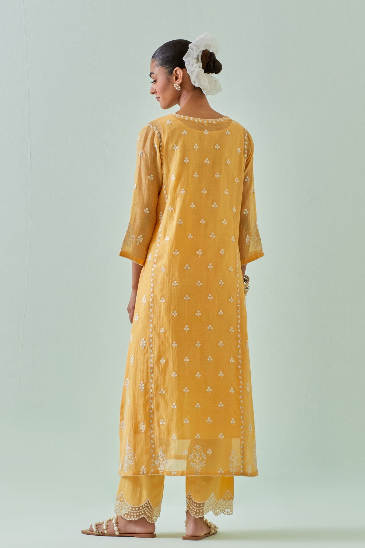 Yellow Embroidered Straight Kurta Set