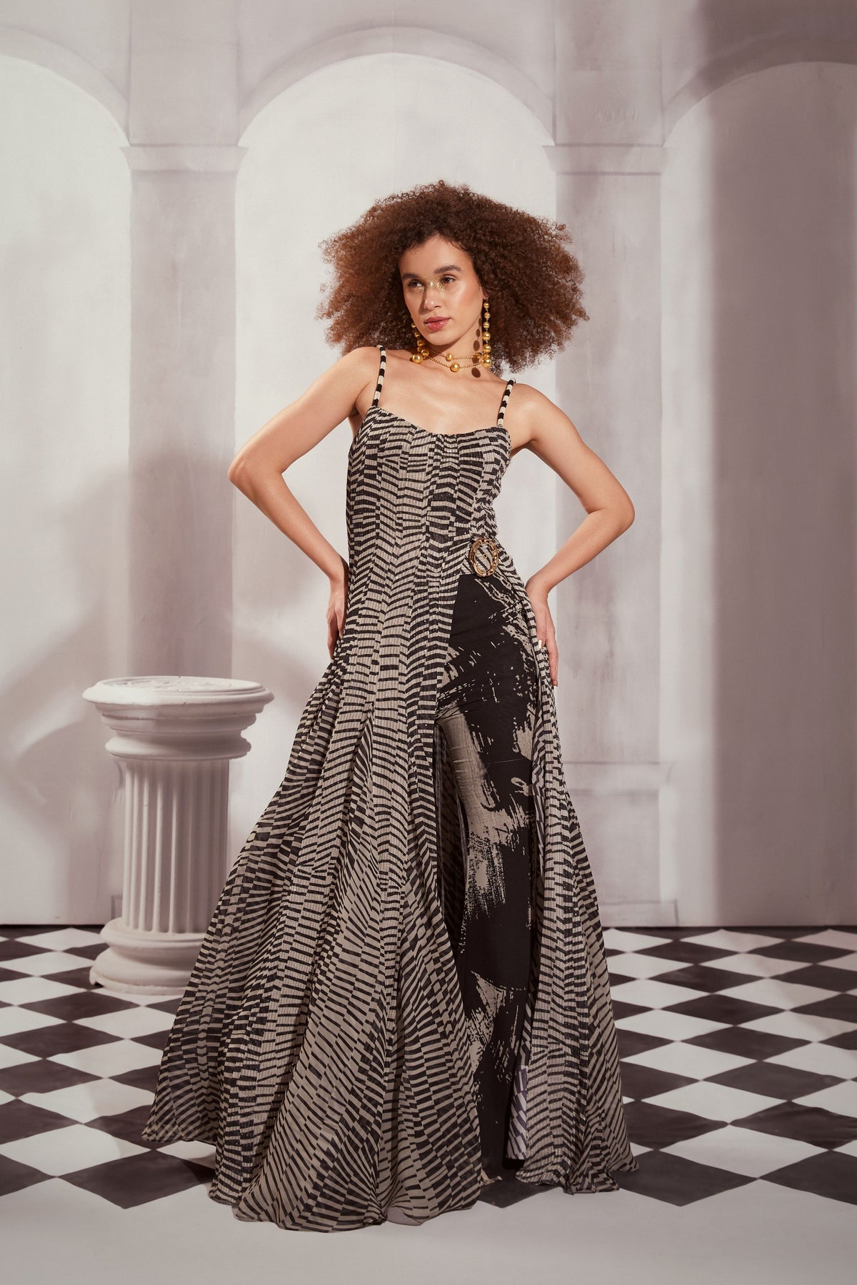 Byzantine Print High Slit Dress