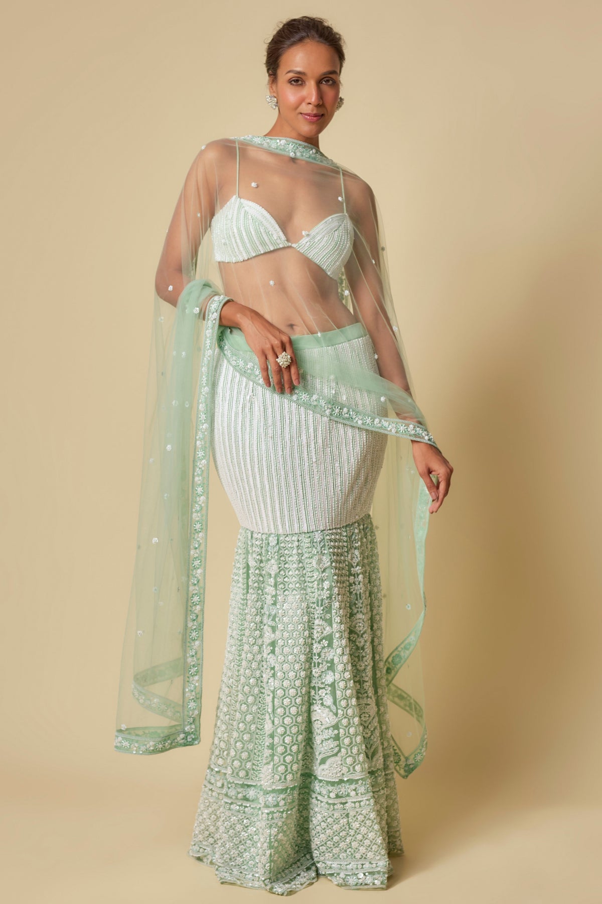 Mint Embroidered Mermaid Skirt Set