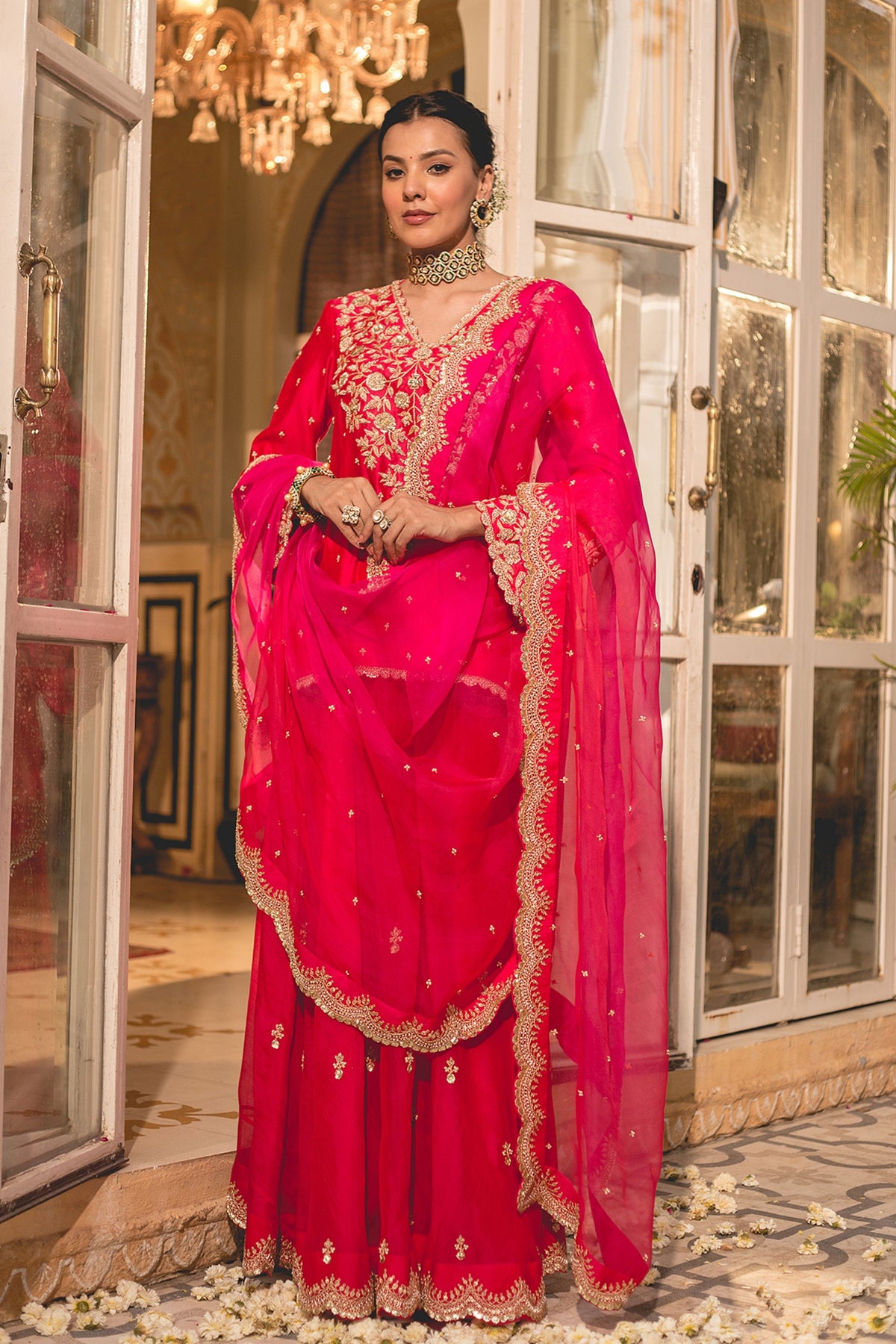 Red Sharara Set