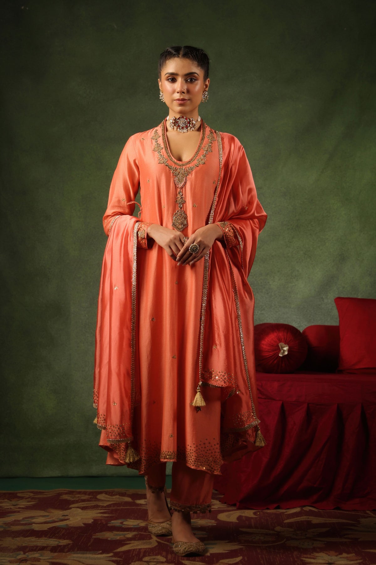 Peach Embroidered Kurta Set