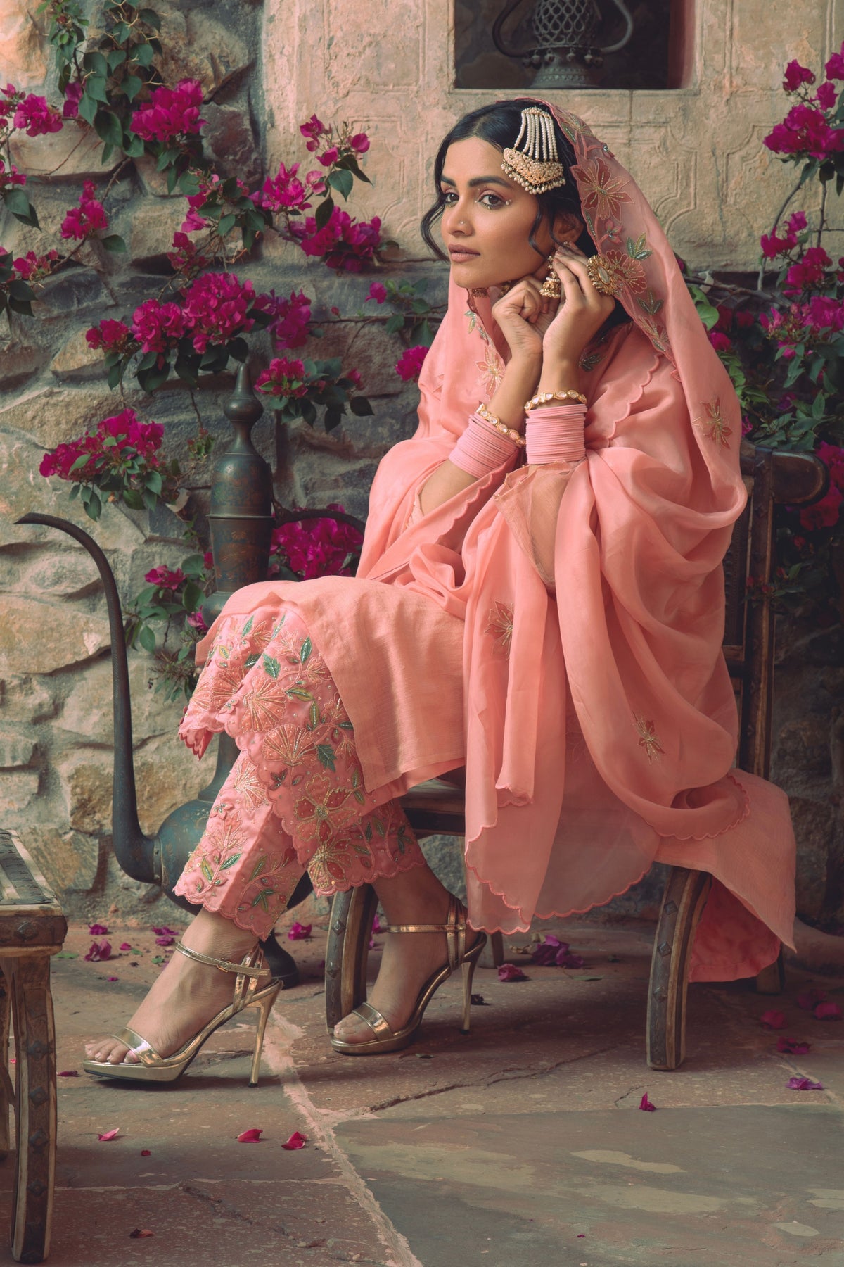 Peach Embroidered Kurta Set