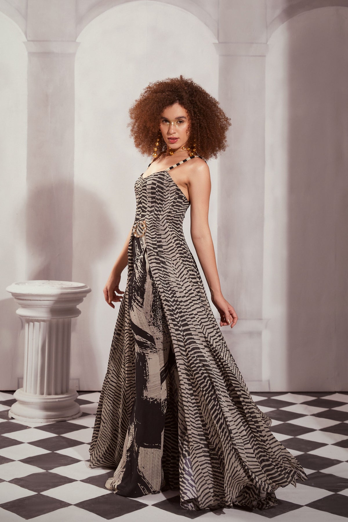 Byzantine Print High Slit Dress