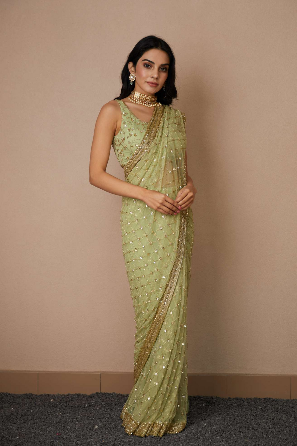 Mint Jaal Saree Set