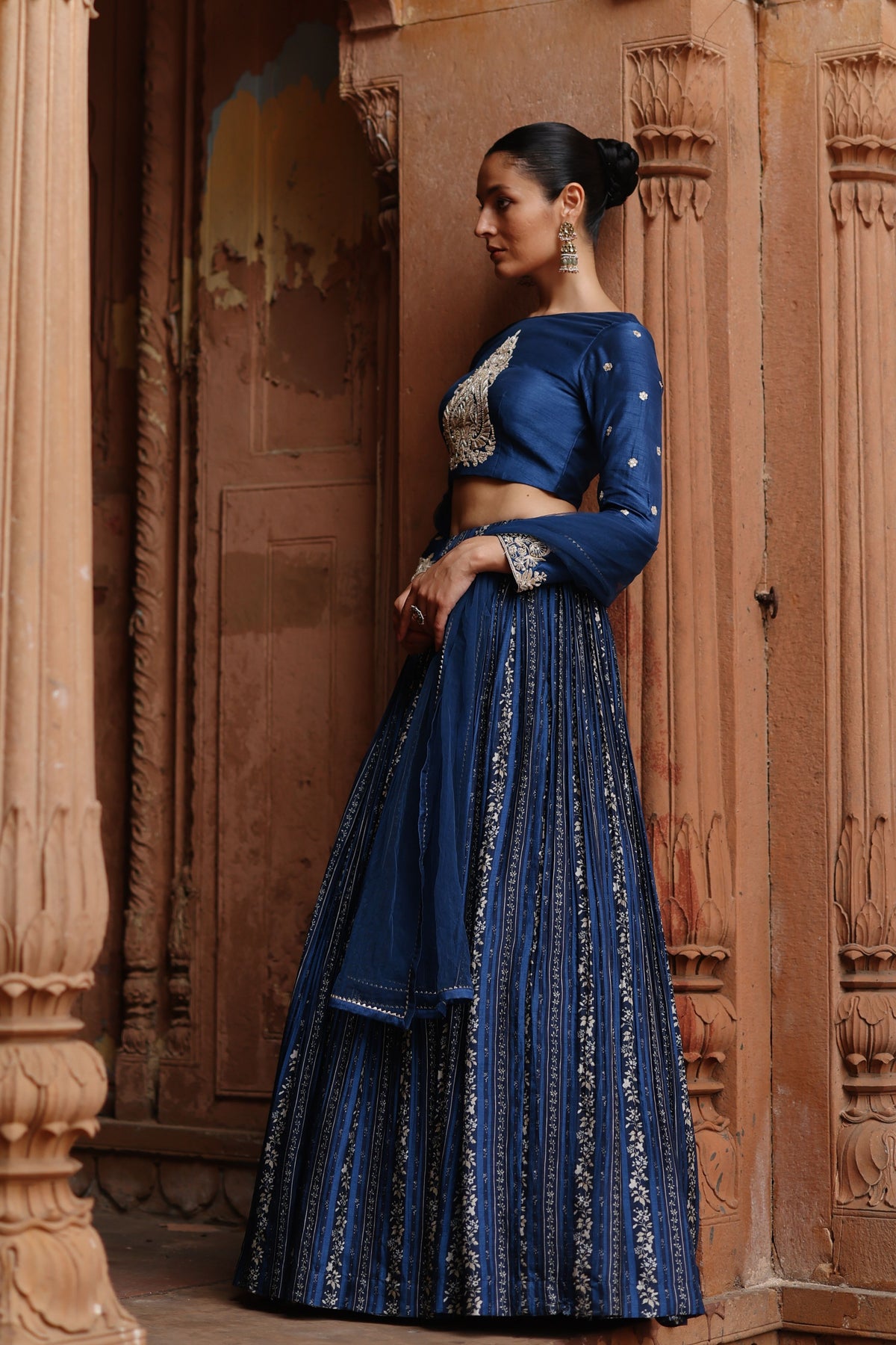 Blue Embroidered Lehenga Set