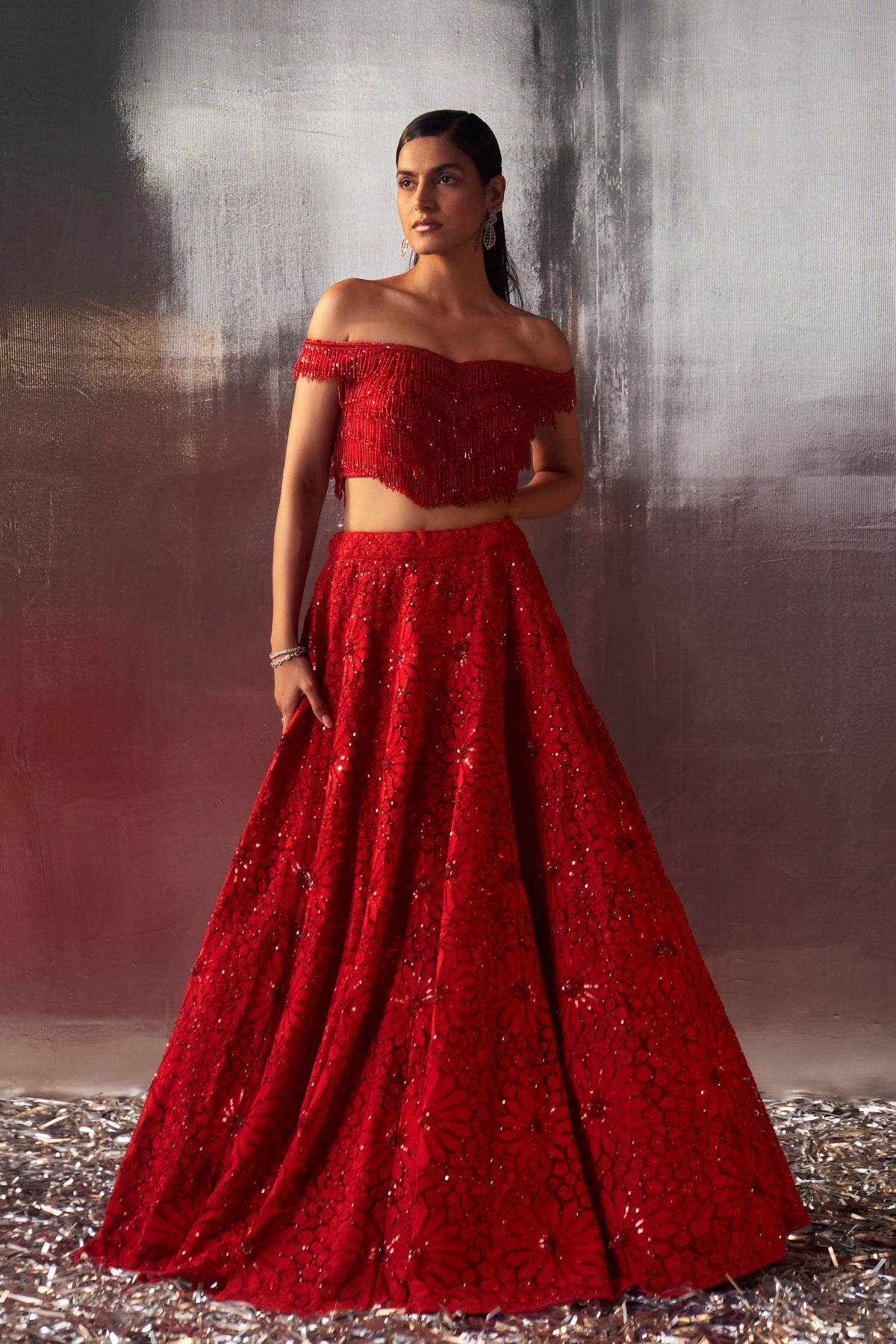 Red Dori Lehenga Set