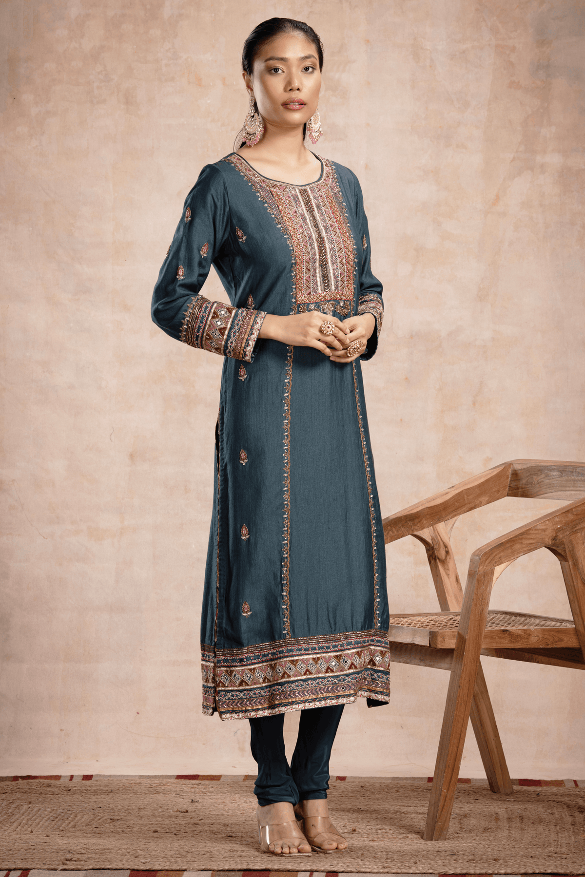 Rabia Straight Suit Set Teal