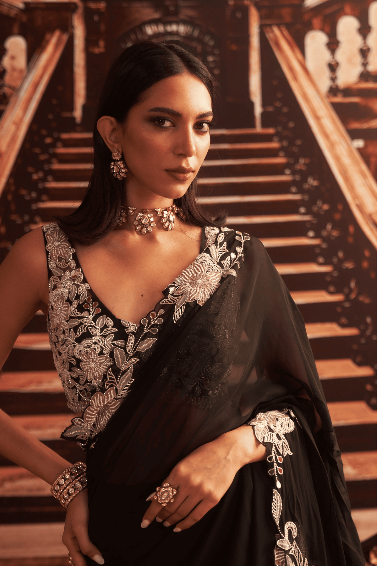 Black Drape Saree With Choli