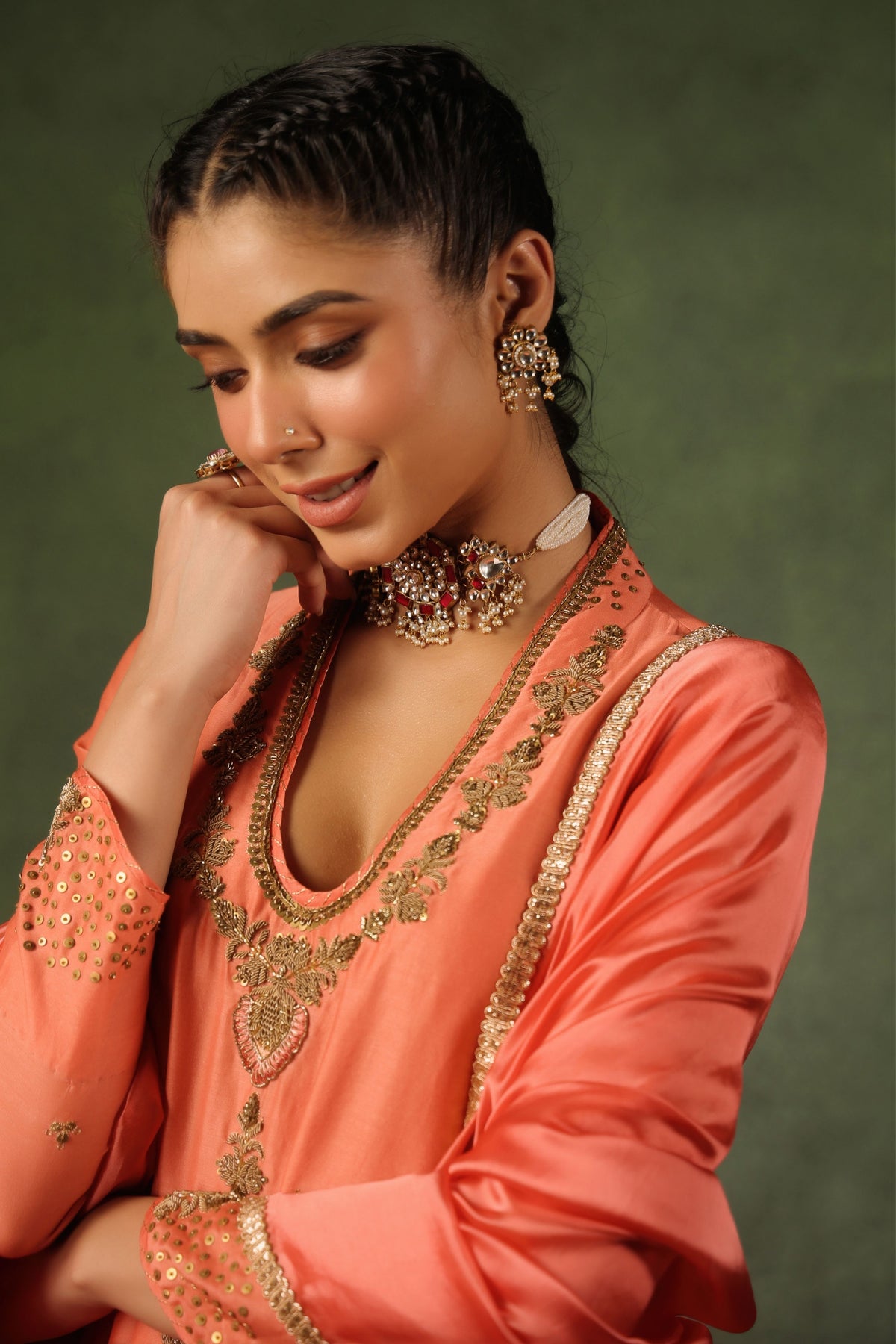 Peach Embroidered Kurta Set