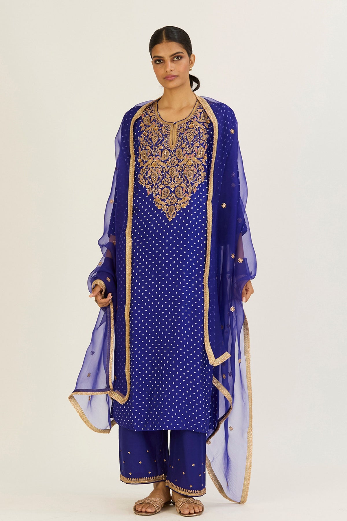 Brinda Royal Blue Bandhani Kurta &amp; Pants