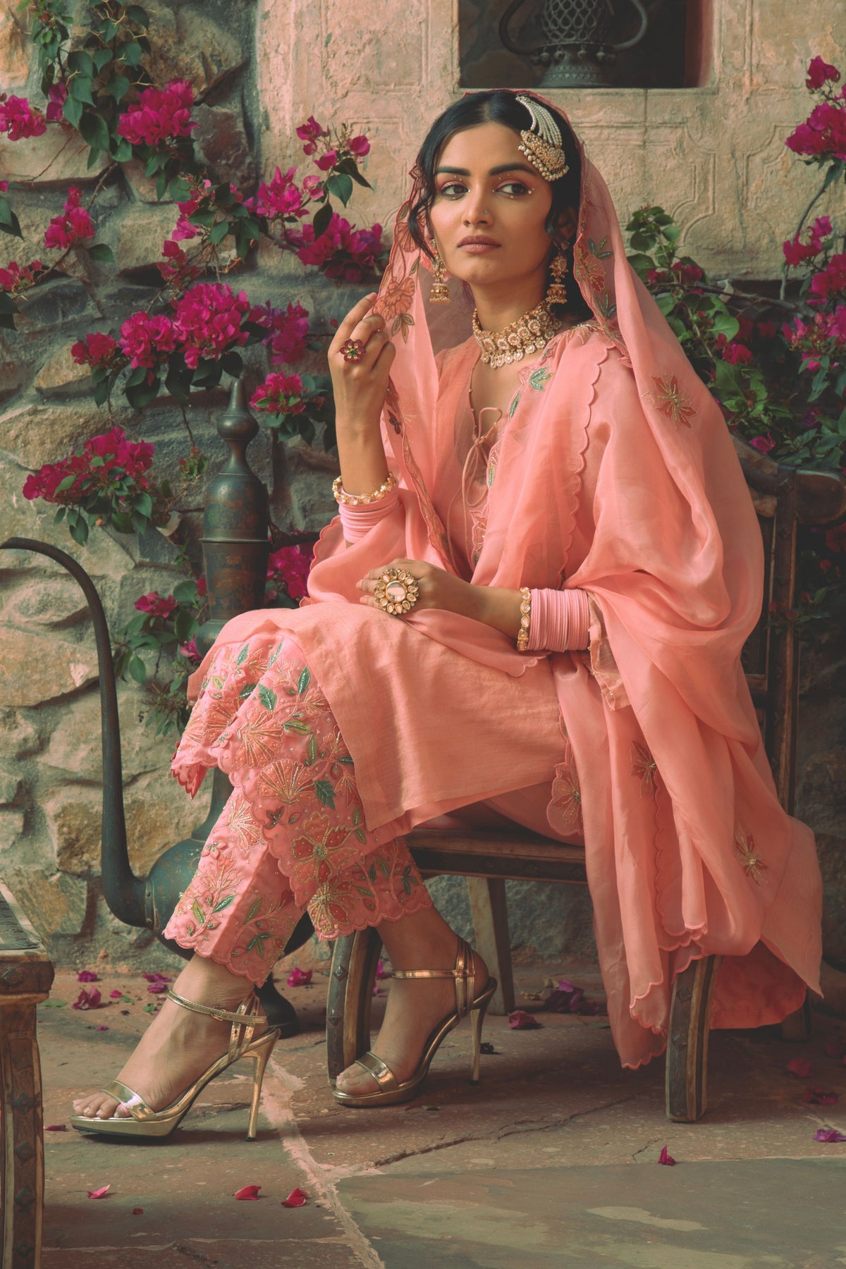 Peach Embroidered Kurta Set