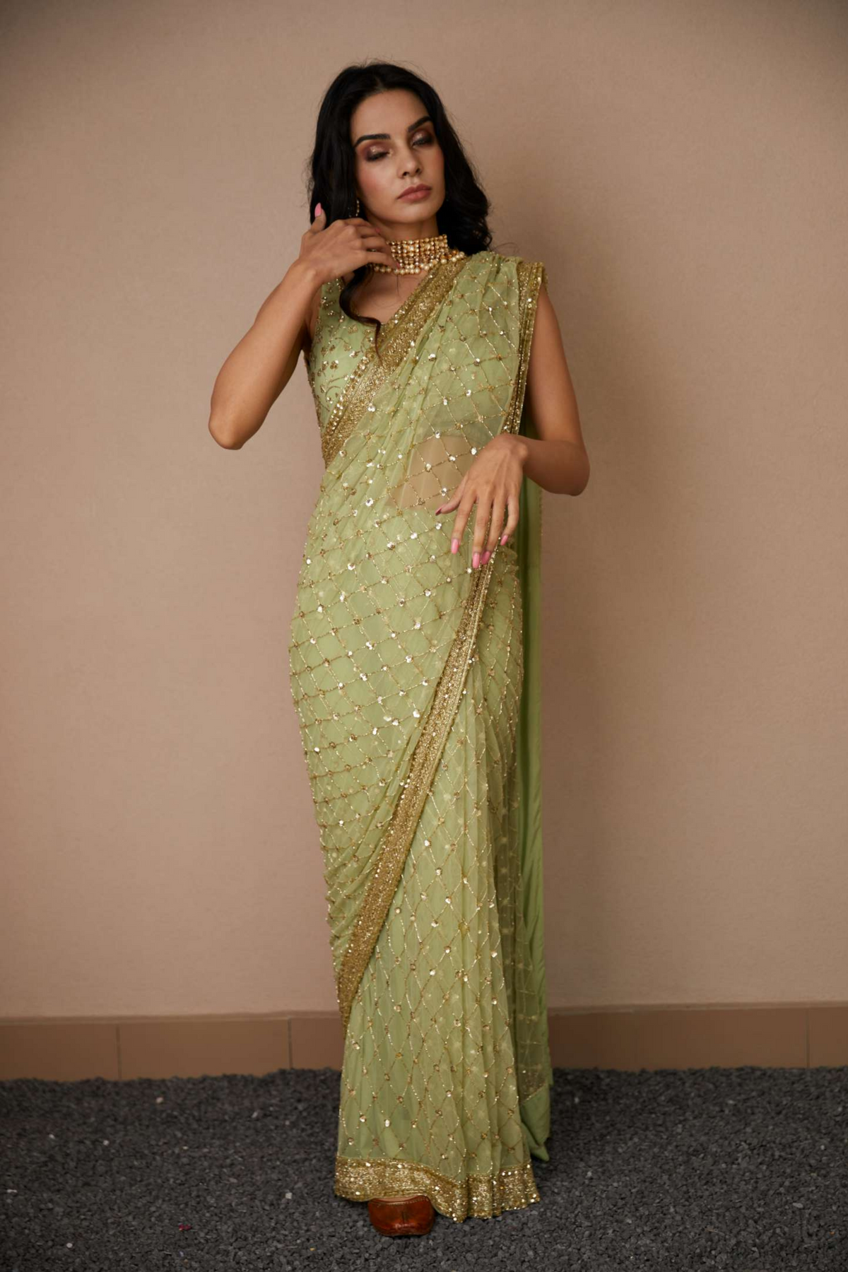 Mint Jaal Saree Set