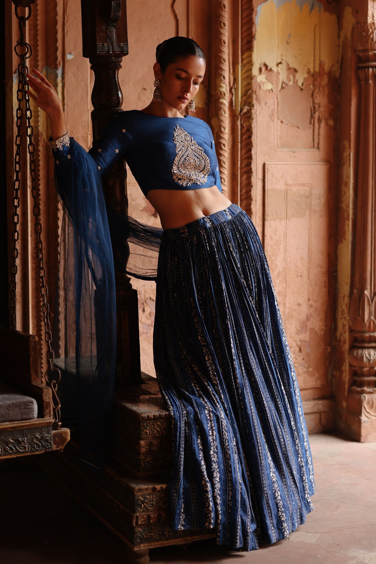 Blue Embroidered Lehenga Set