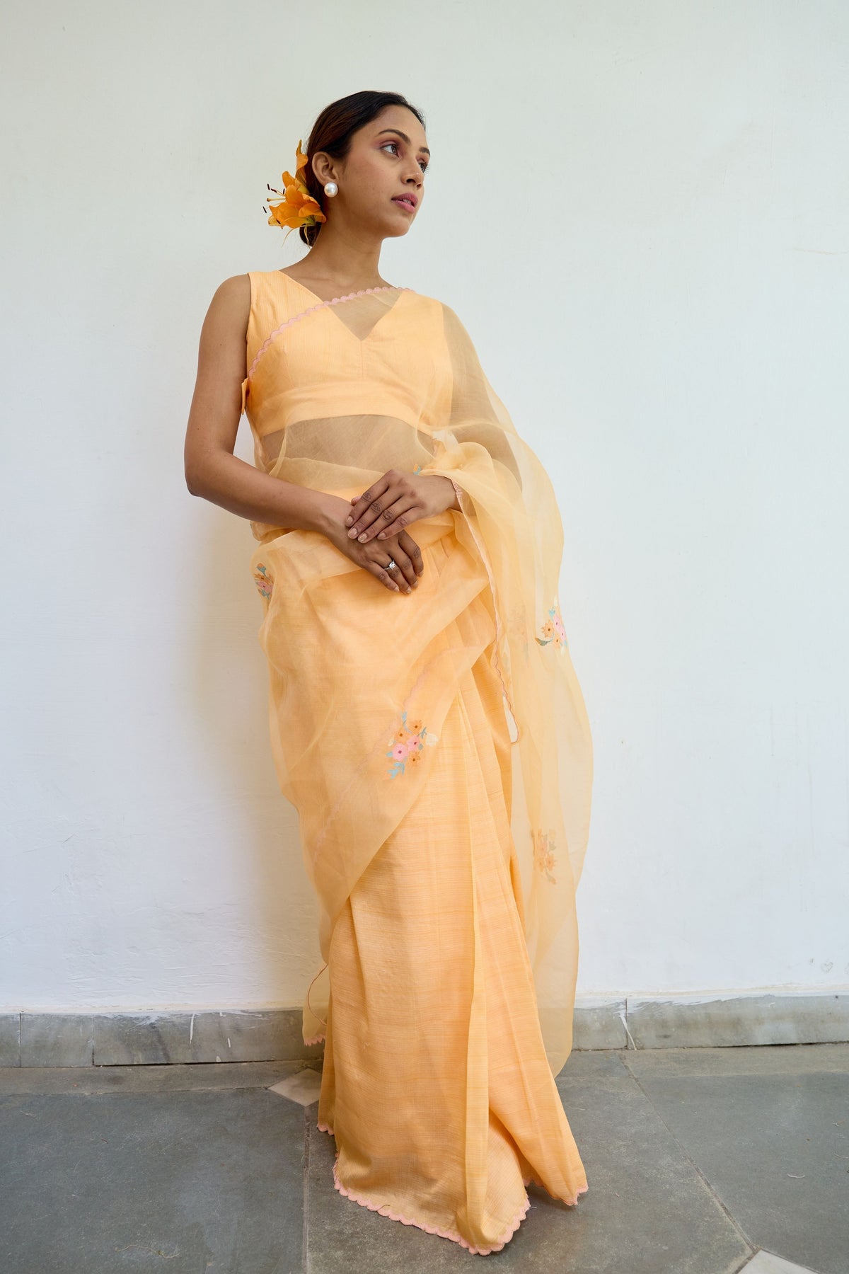 Orange Half N Half Chanderi and Silk Saree