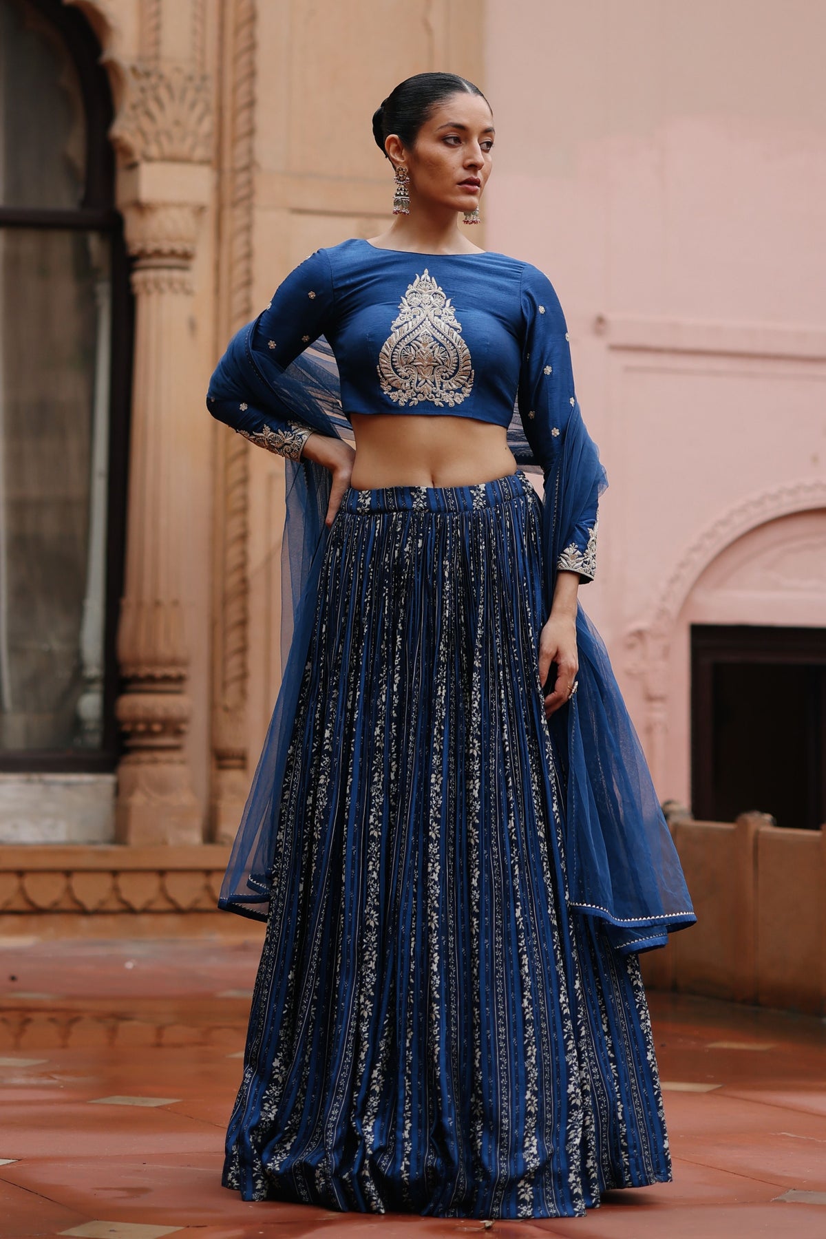 Blue Embroidered Lehenga Set