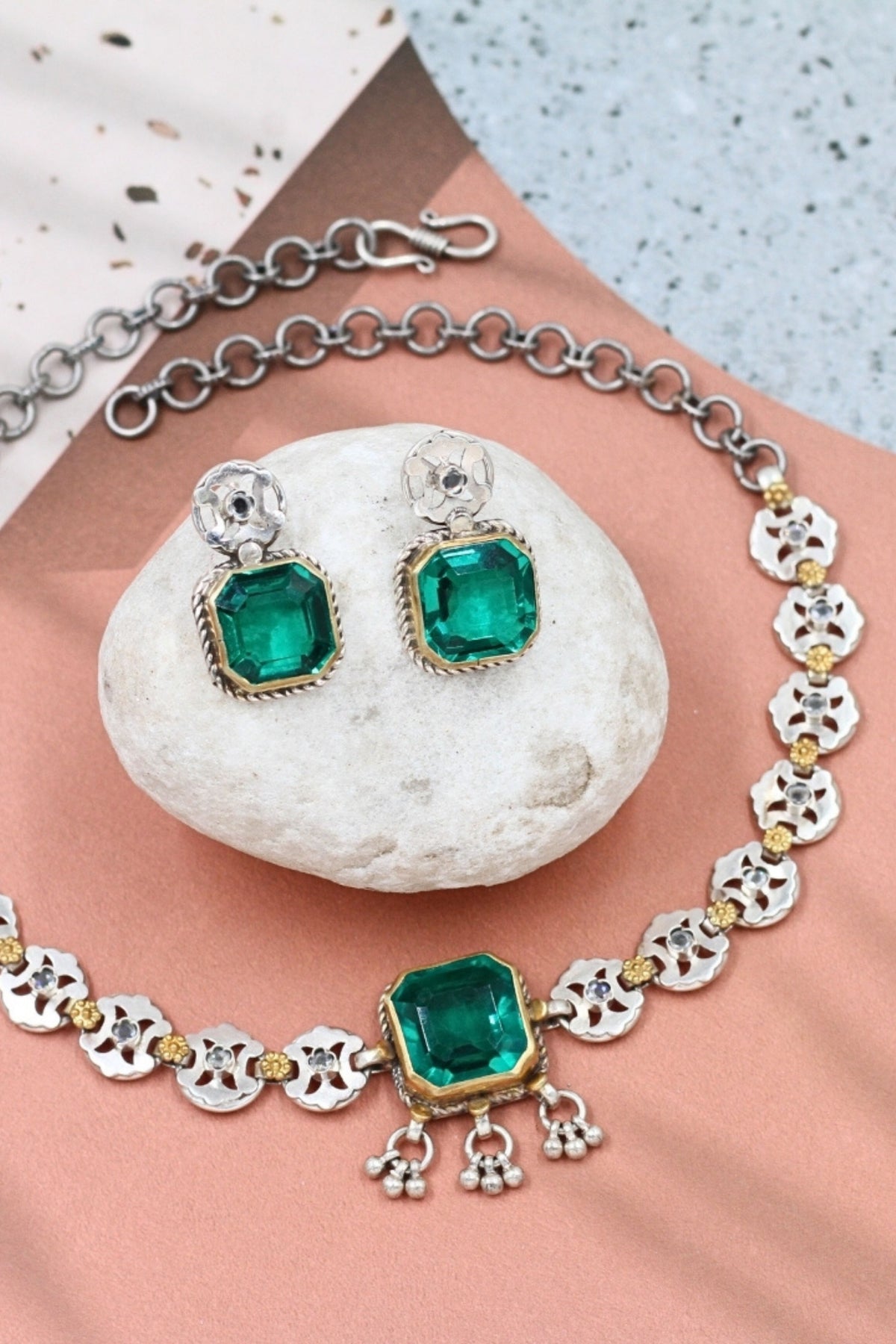 Emerald Necklace and Earring Set