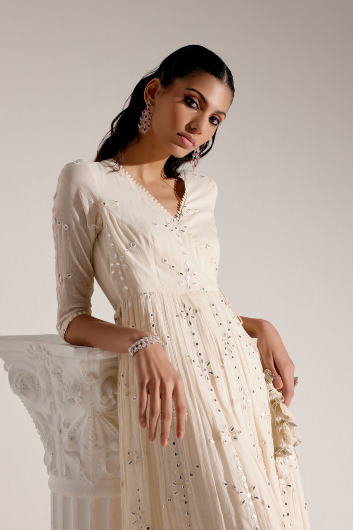 Off White Big Flower Anarkali Set