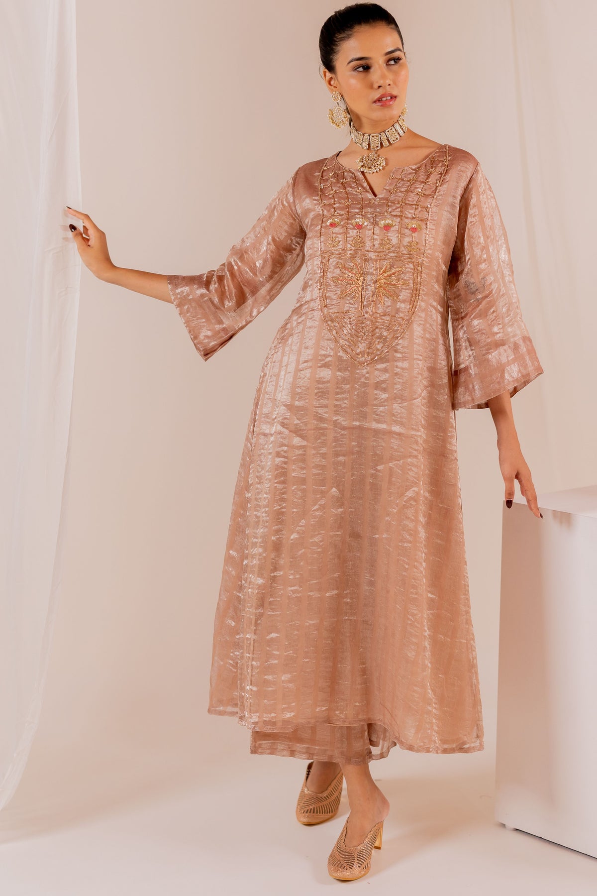 Firduas Beige Striped Kurta Set