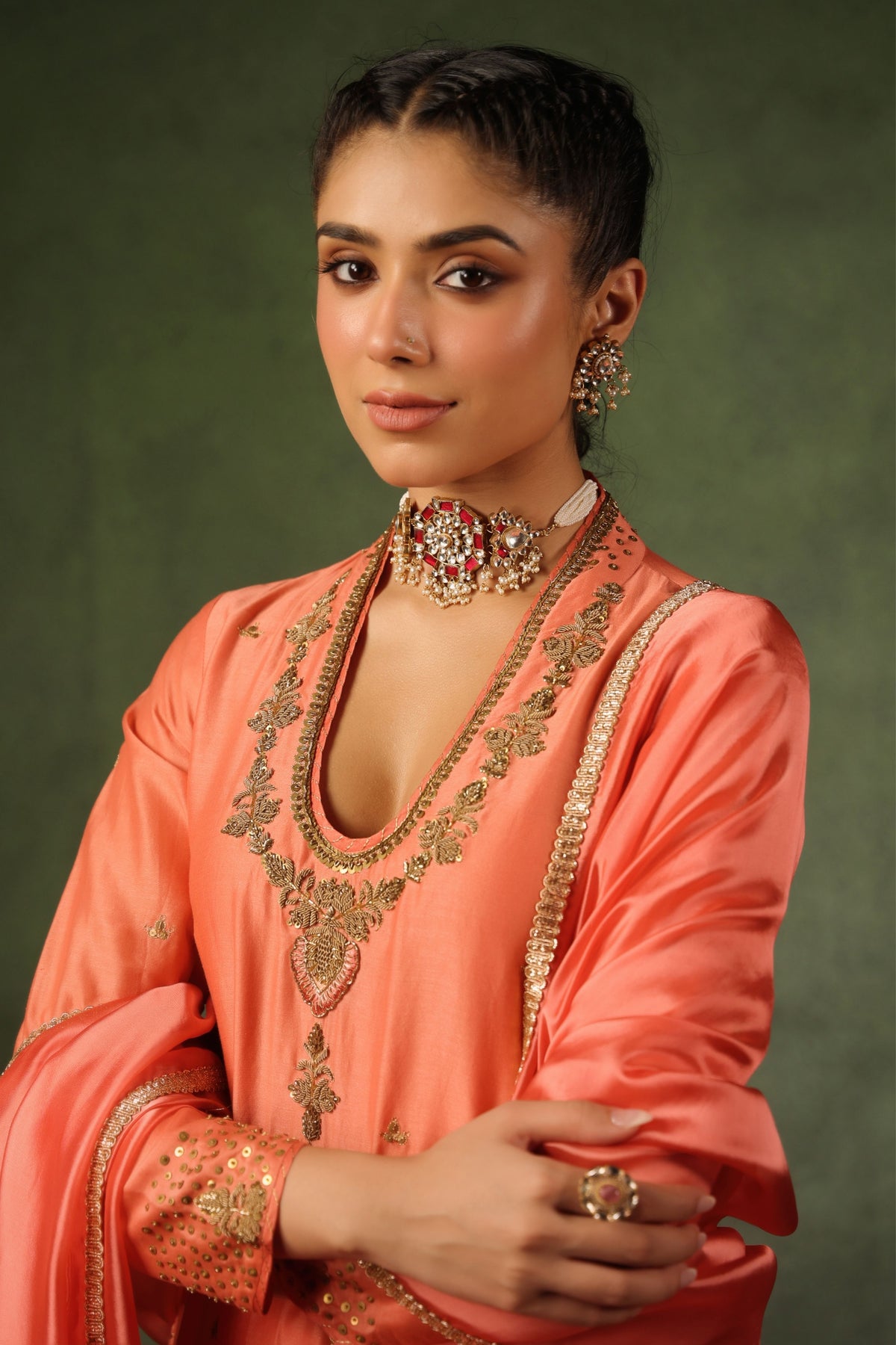 Peach Embroidered Kurta Set