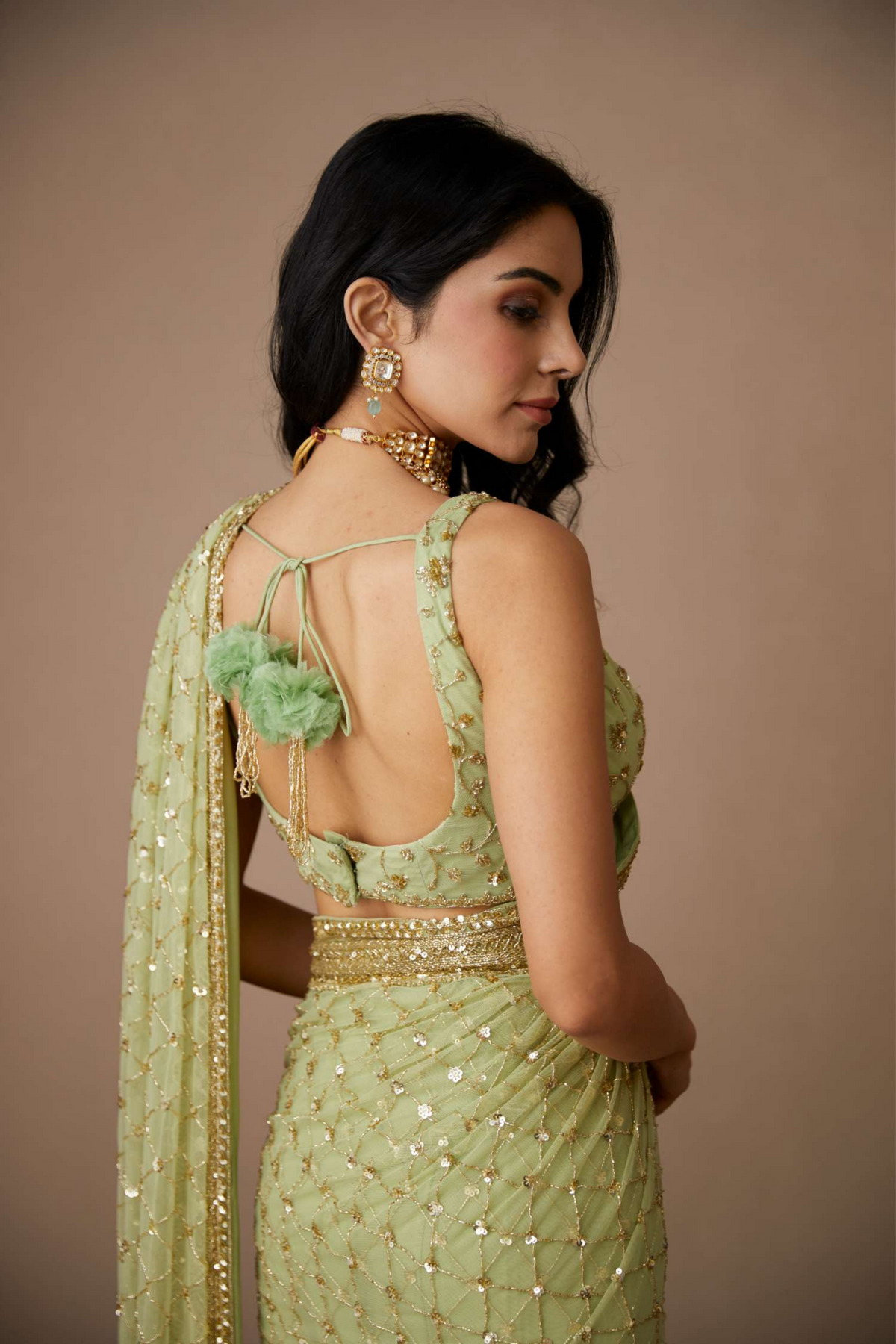 Mint Jaal Saree Set