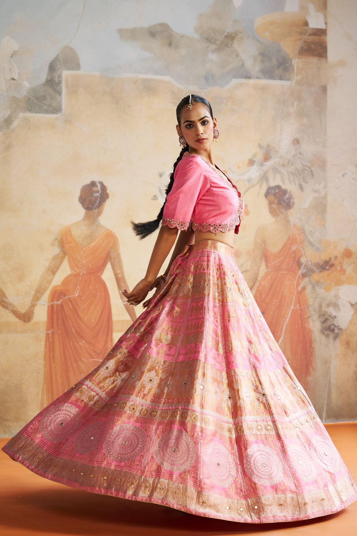 Pink Banarasi Lehenga Set