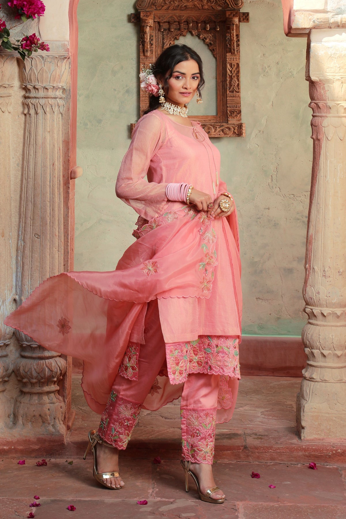 Peach Embroidered Kurta Set