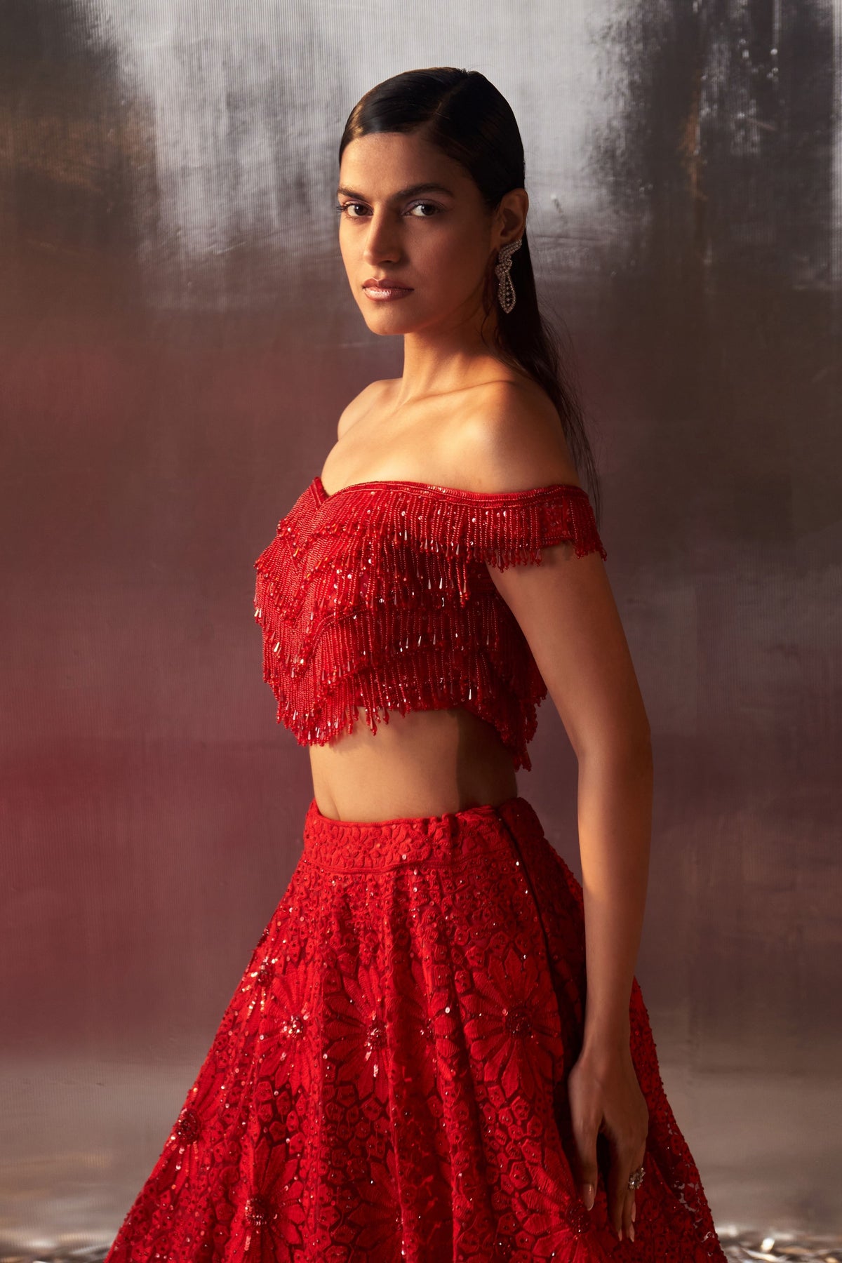 Red Dori Lehenga Set