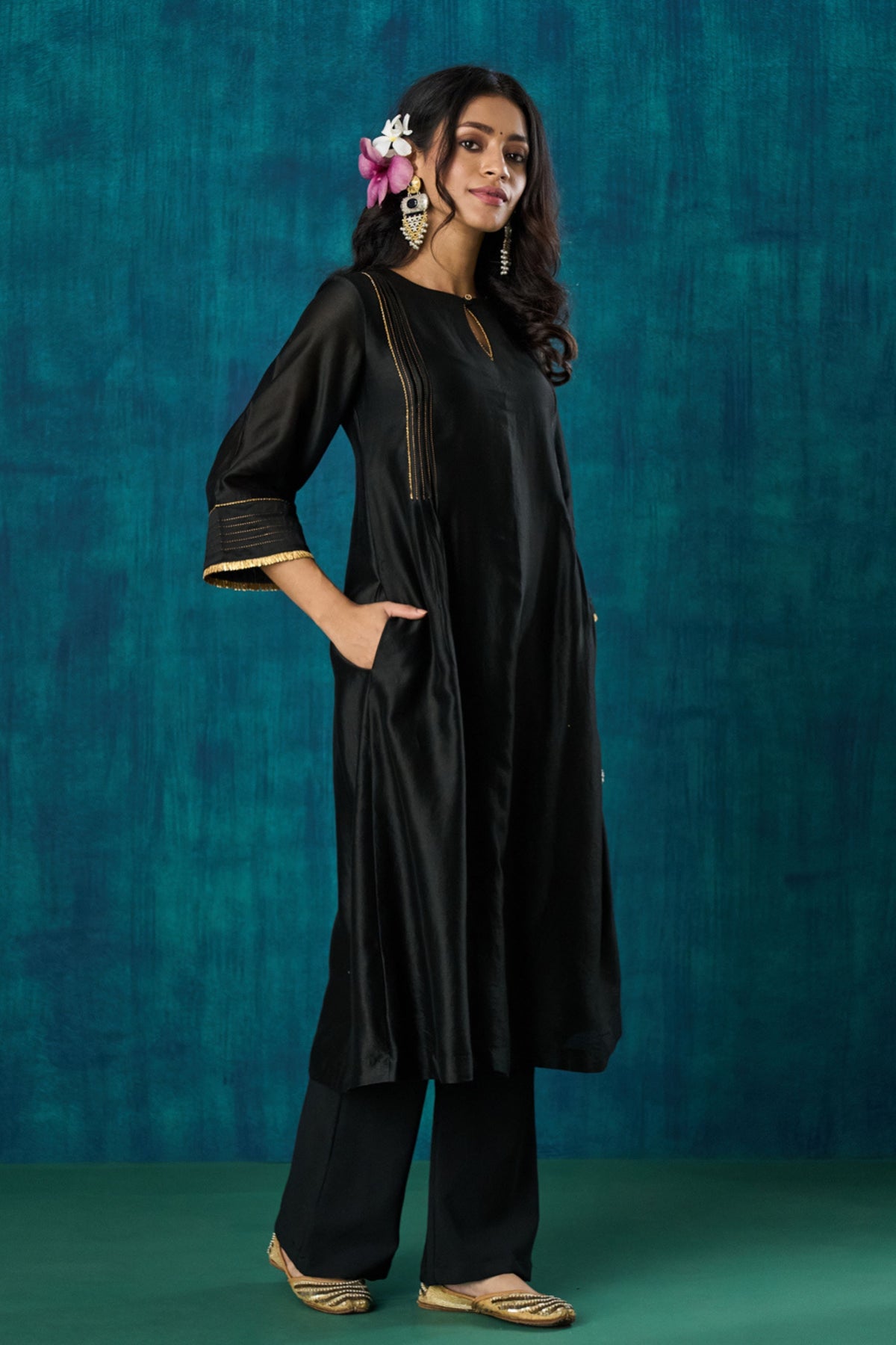 Black Chanderi Kurta Sets