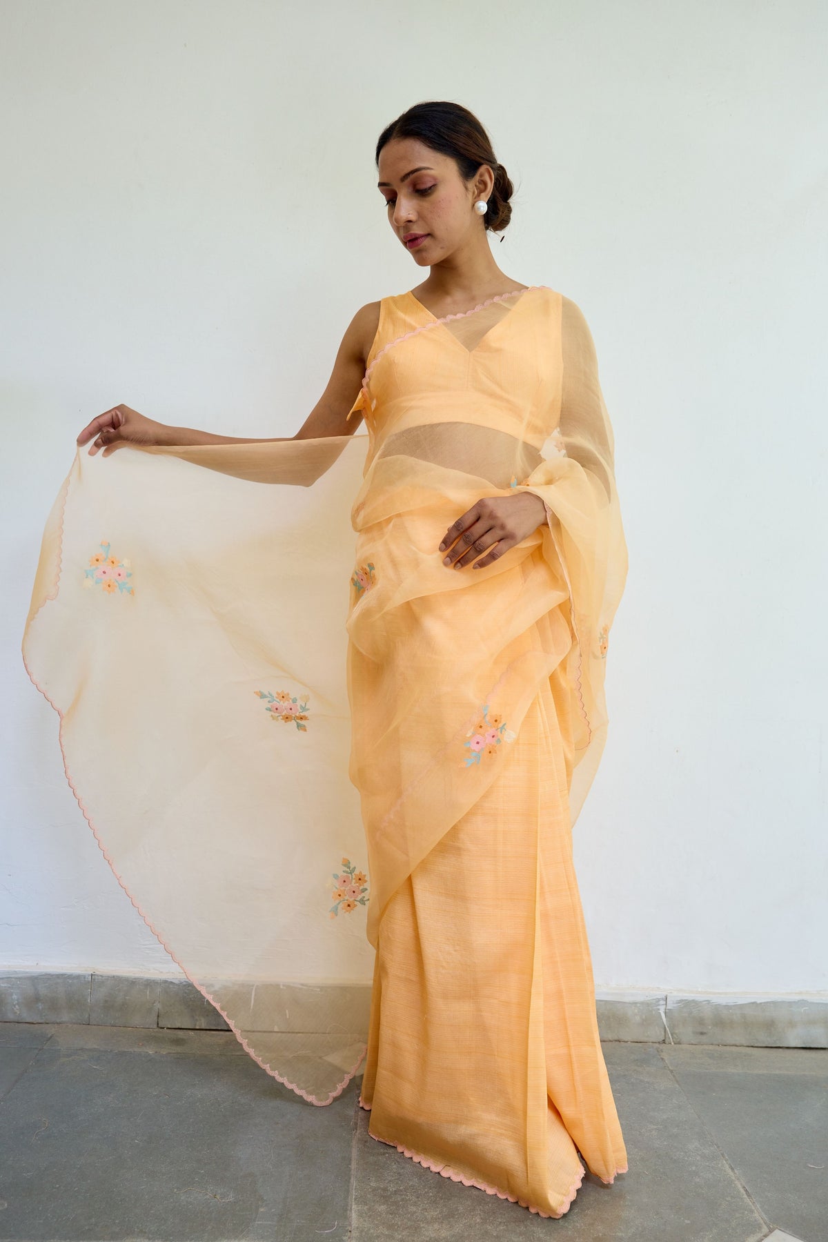 Orange Half N Half Chanderi and Silk Saree