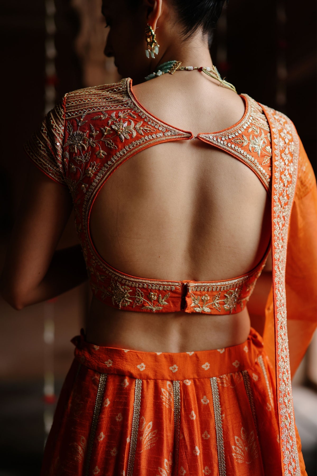 Orange Embroidered Lehenga Set