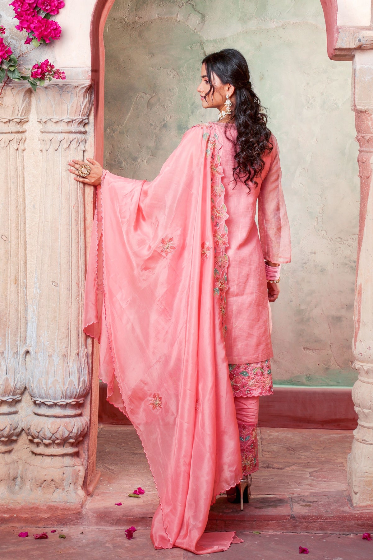 Peach Embroidered Kurta Set