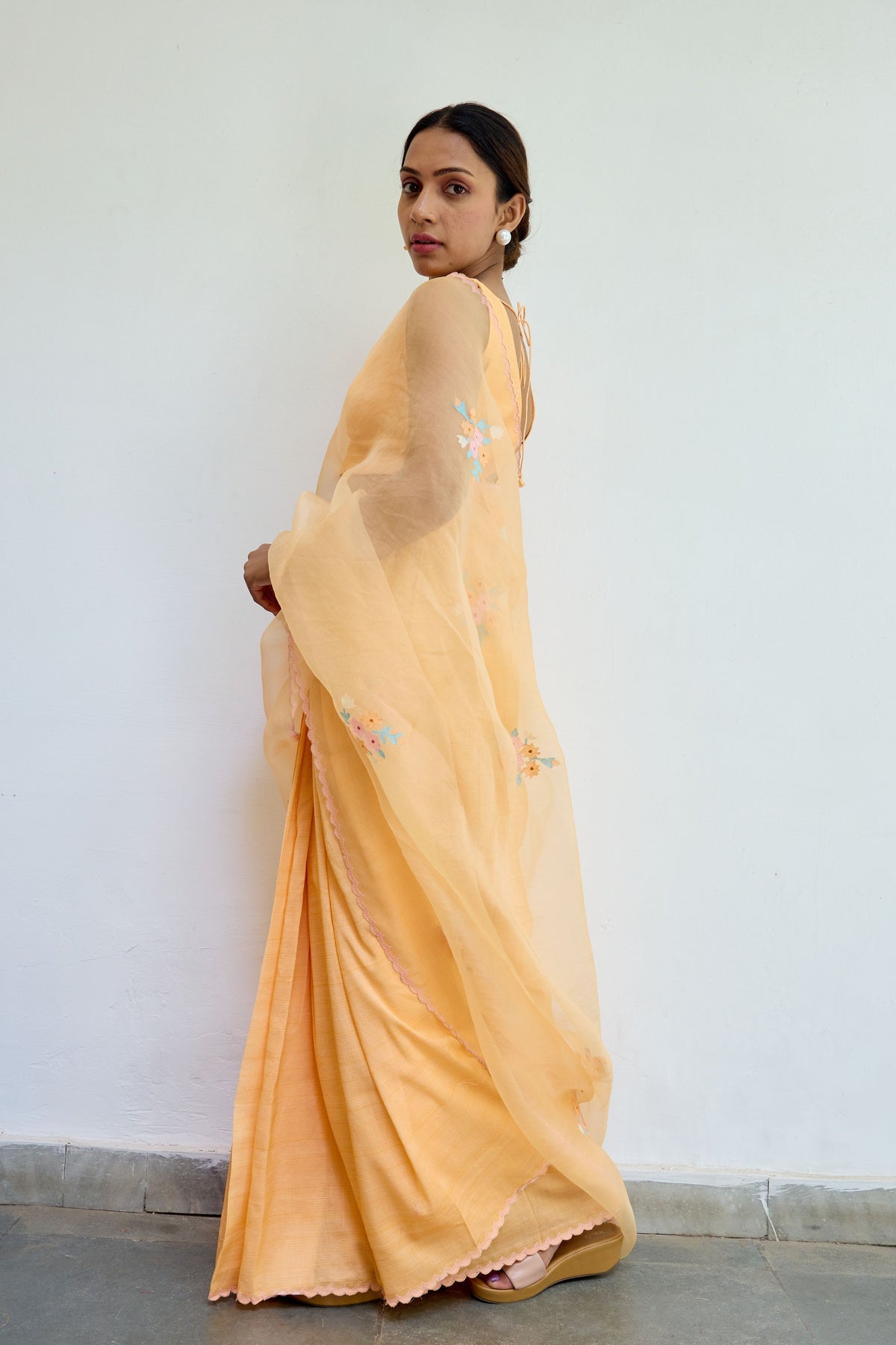 Orange Half N Half Chanderi and Silk Saree