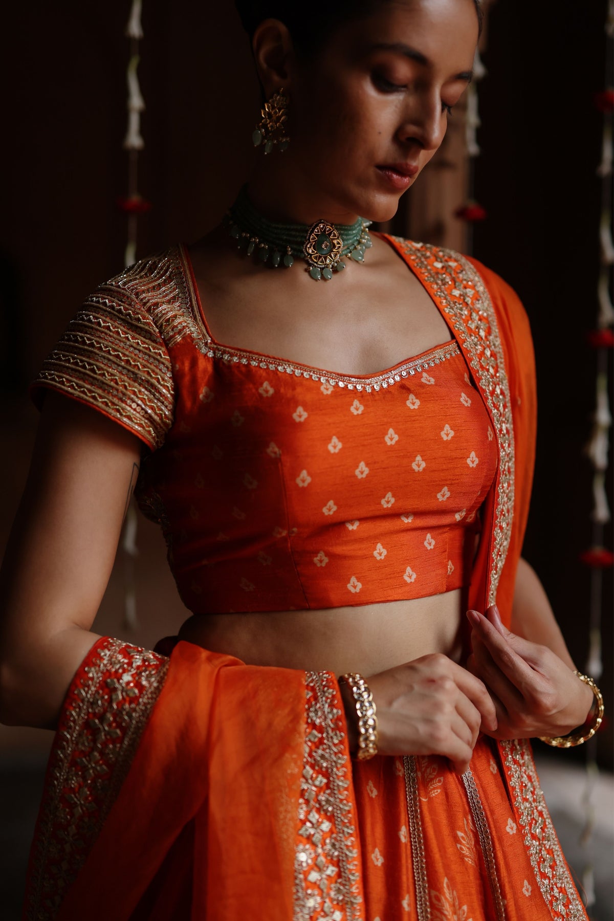 Orange Embroidered Lehenga Set