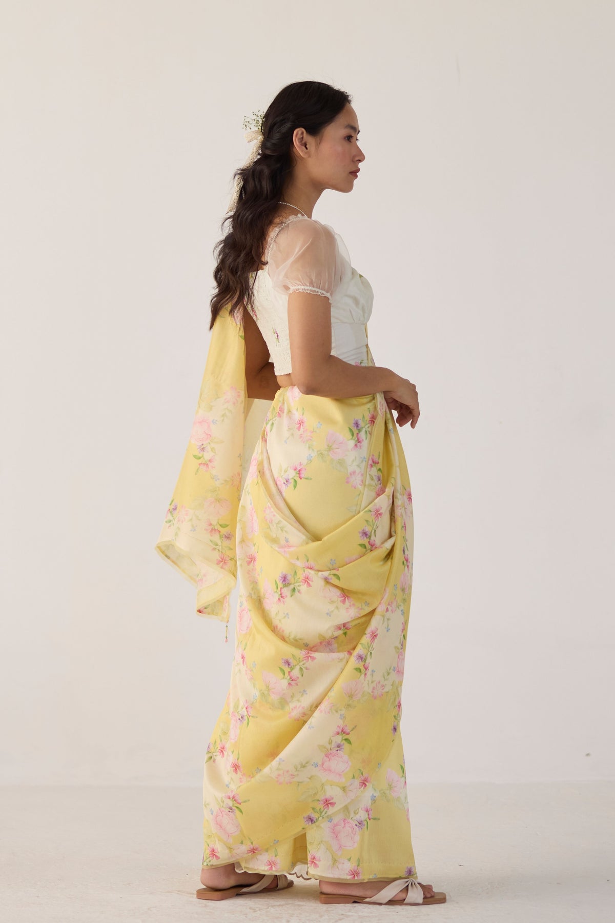 Yellow Rose Garden Silk and Cotton Chanderi Sari