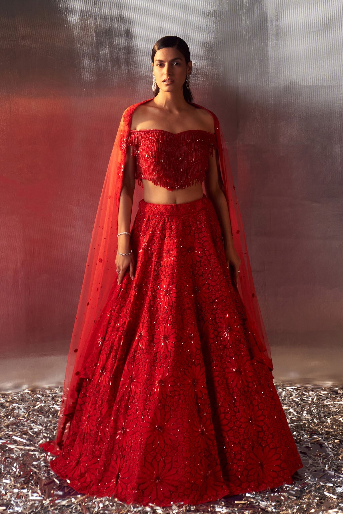 Red Dori Lehenga Set