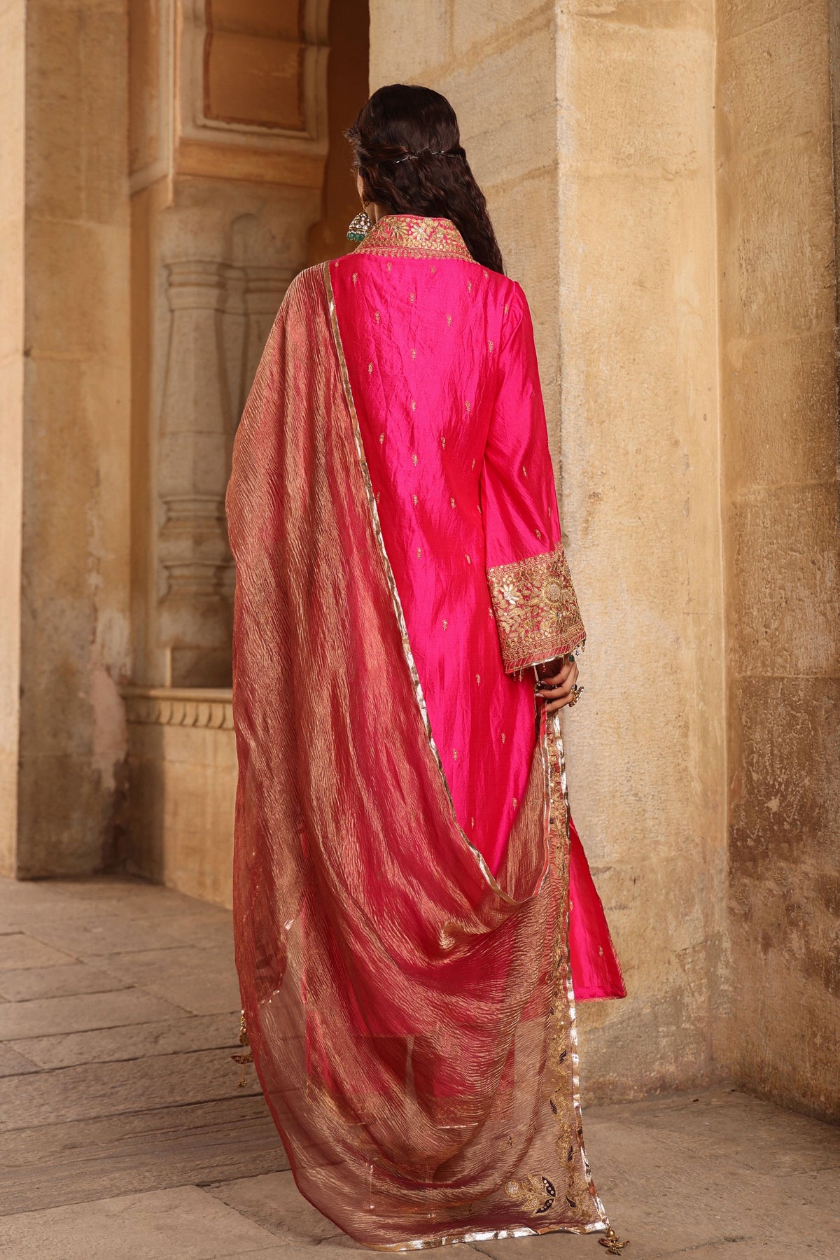 Shocking Pink Collar Kurta Set