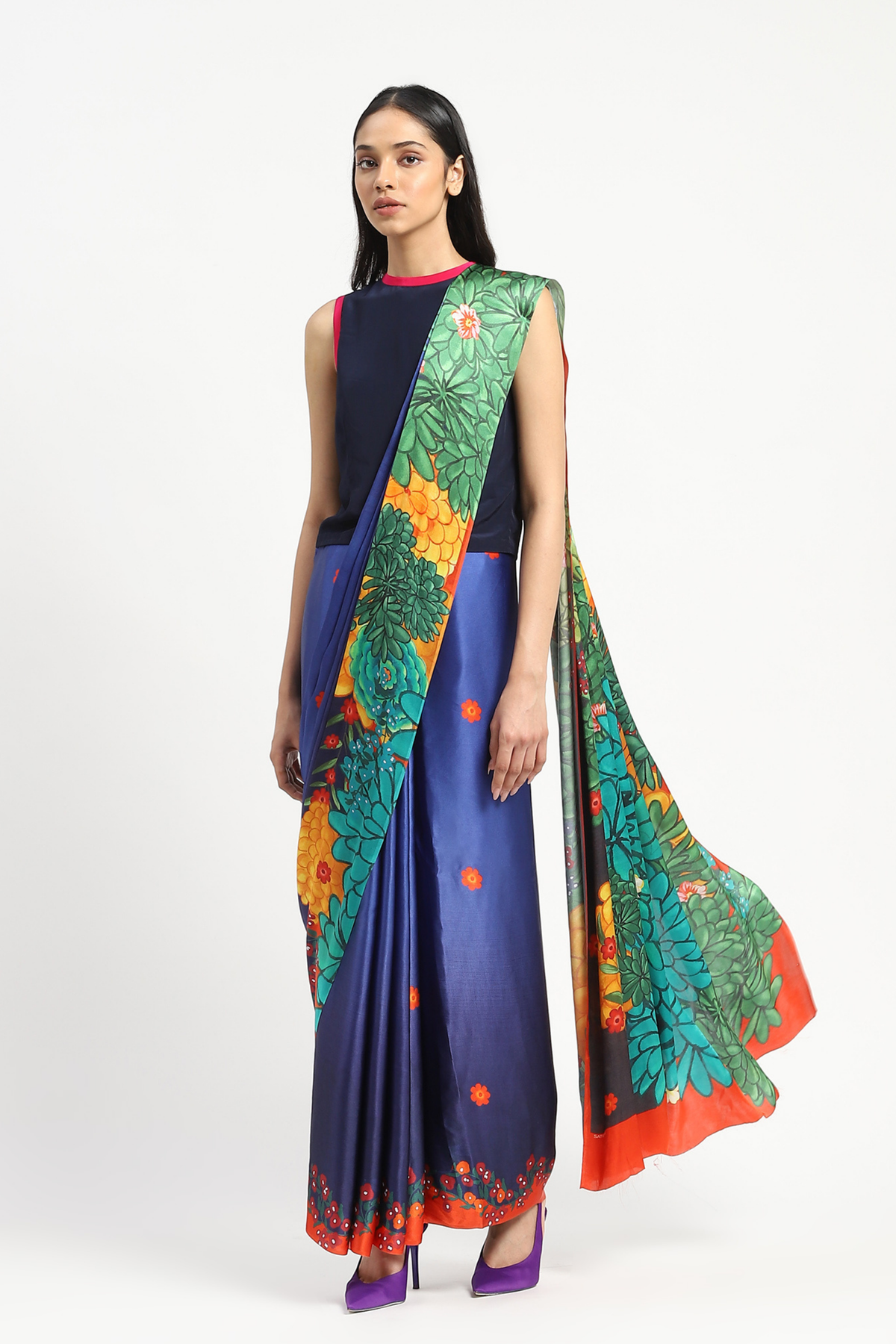 Garden Graffiti Blue Printed Saree