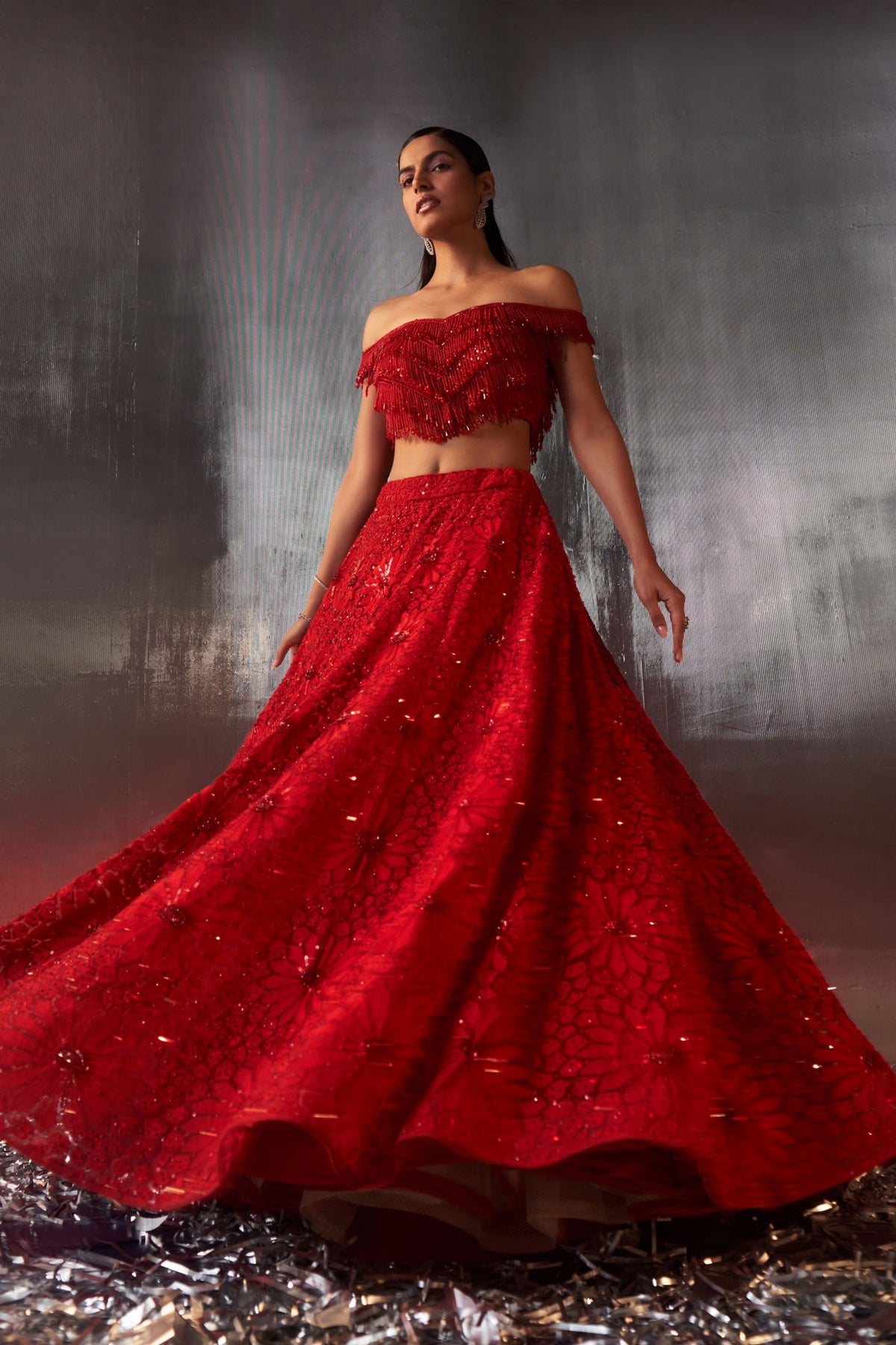 Red Dori Lehenga Set