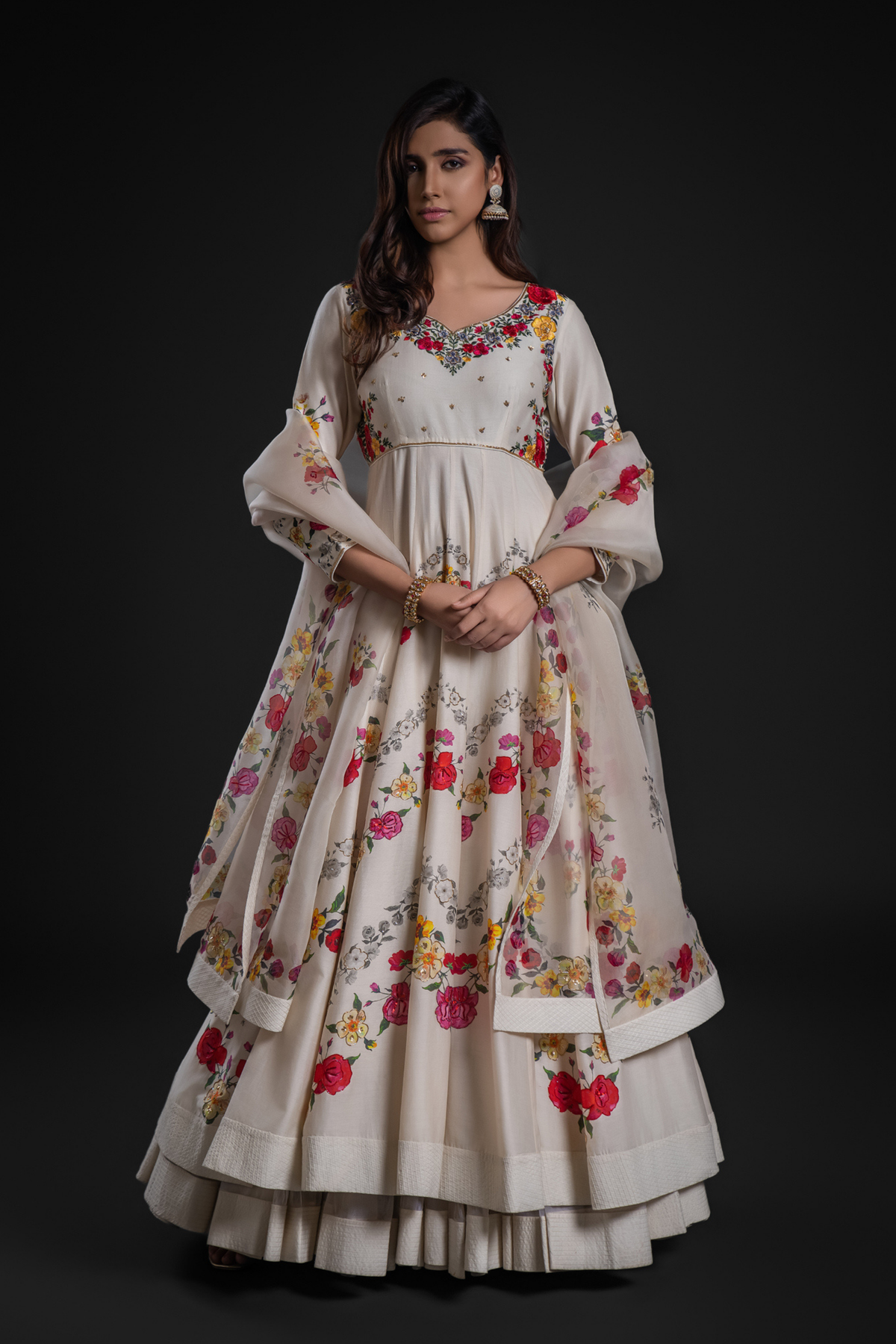 Anarkali Set With Churidar And Dupatta